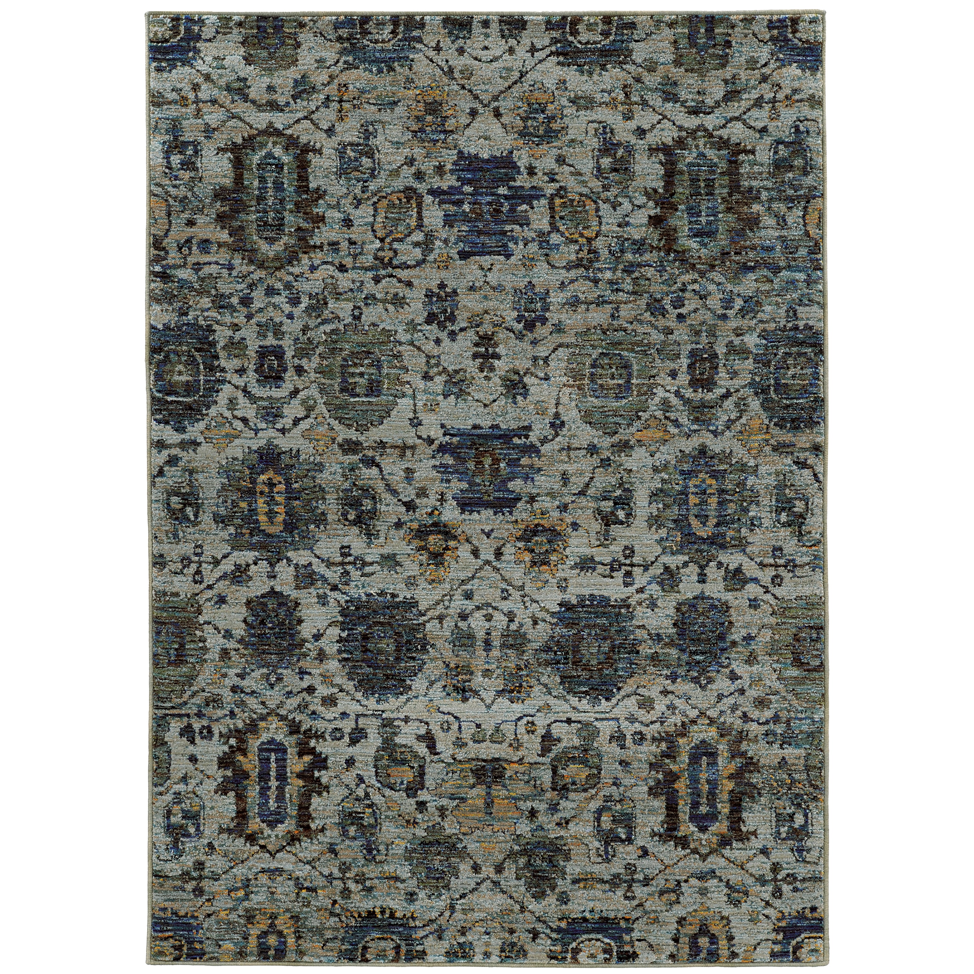 Andorra 7120A Blue/Navy Area Rug, blue navy modern traditional area rug with vintage-inspired pattern and soft dense pile.