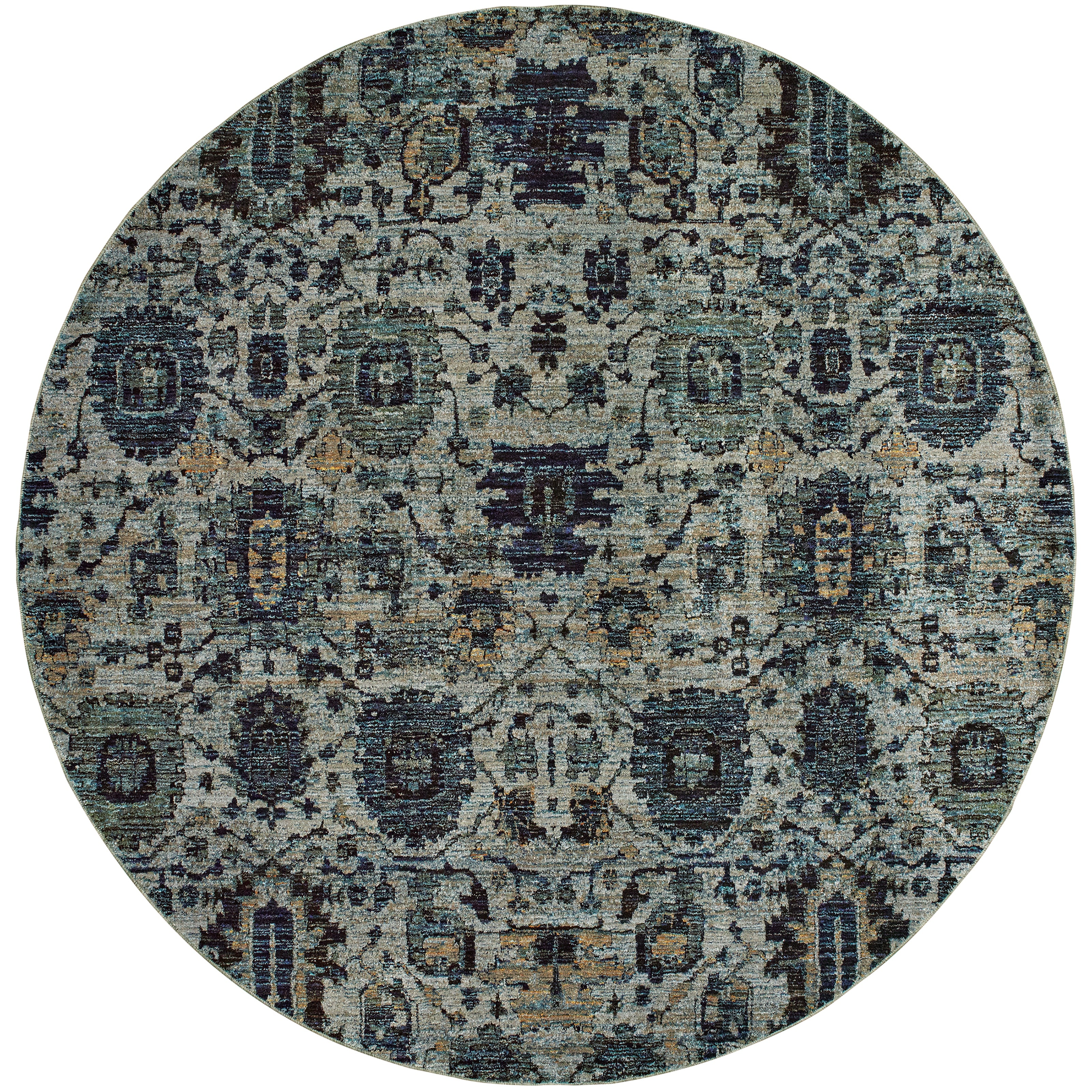 Andorra 7120A Blue/Navy Area Rug, blue navy modern traditional area rug with vintage-inspired pattern and soft dense pile.