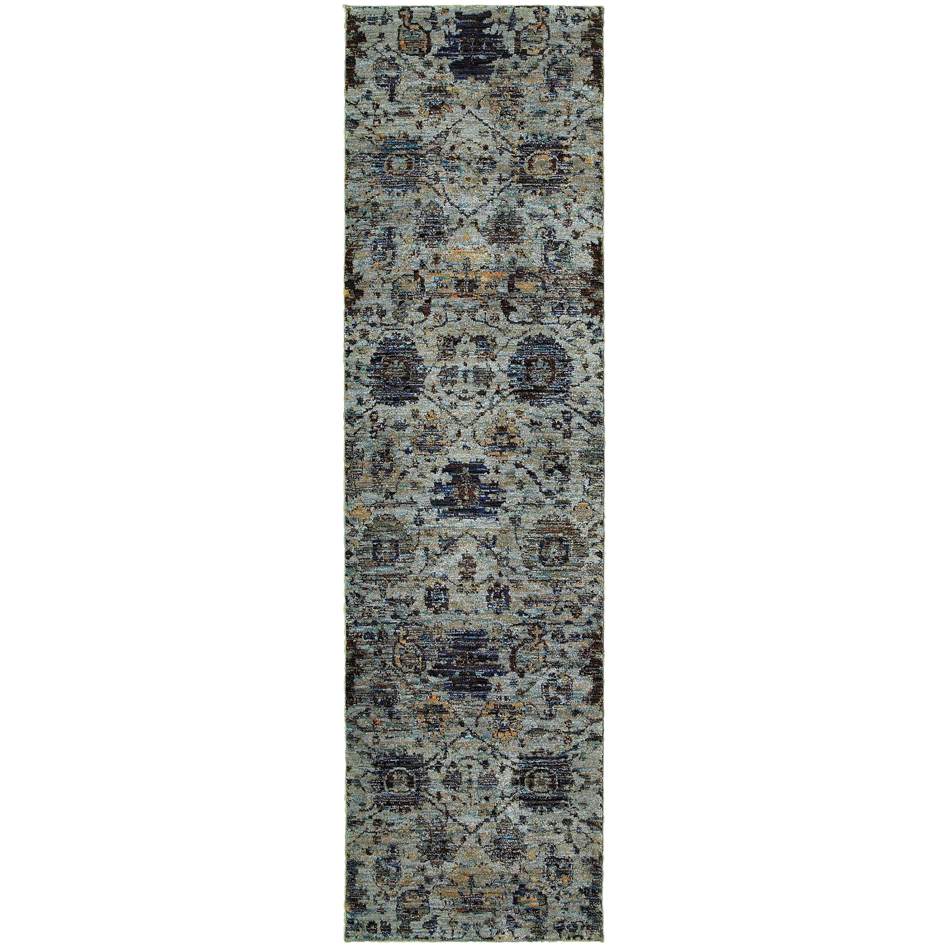 Andorra 7120A Blue/Navy Area Rug, blue navy modern traditional area rug with vintage-inspired pattern and soft dense pile.