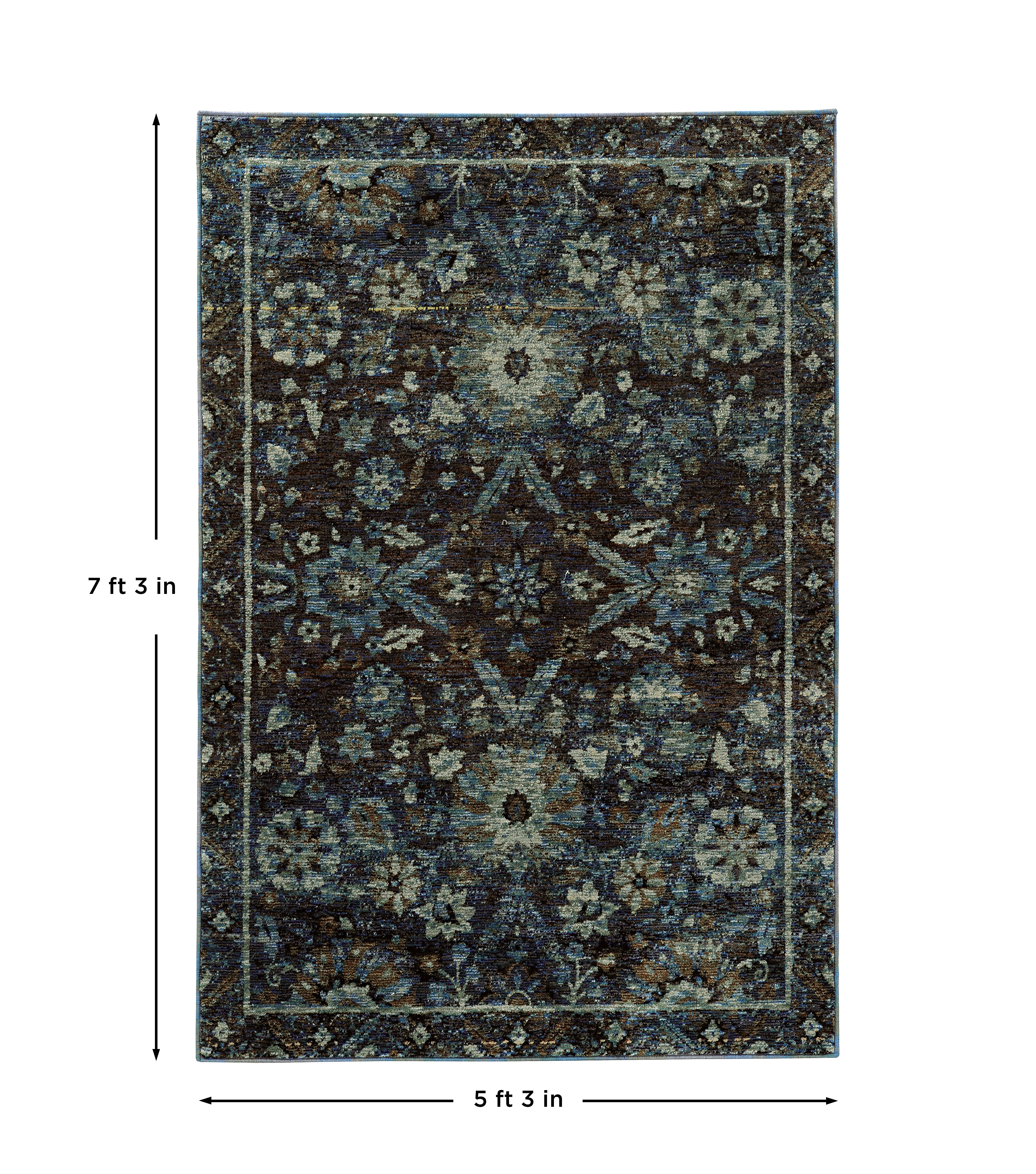 Andorra 7124A Navy/Blue Area Rug, navy blue modern traditional area rug with rich vintage-inspired design and plush pile.