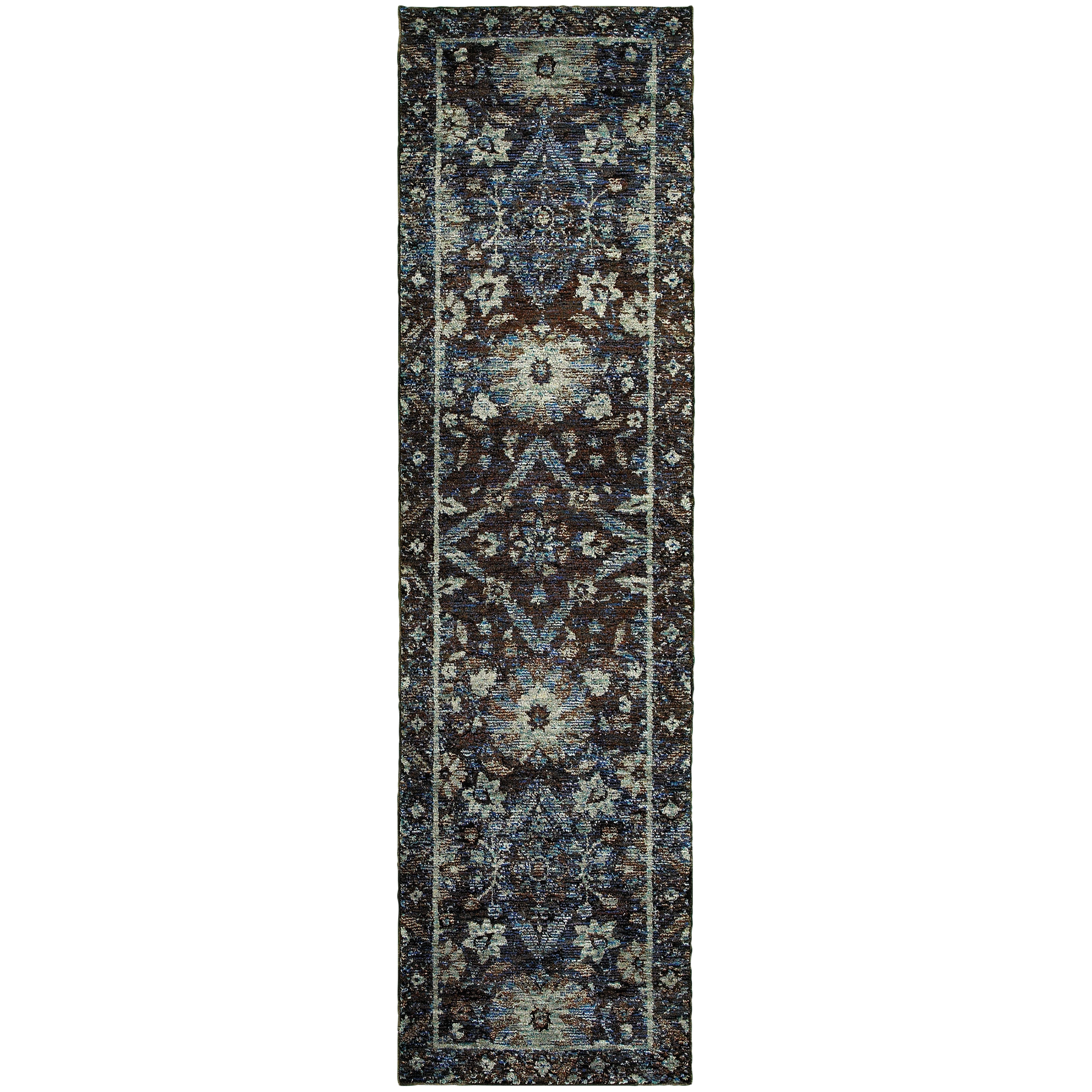 Andorra 7124A Navy/Blue Area Rug, navy blue modern traditional area rug with rich vintage-inspired design and plush pile.