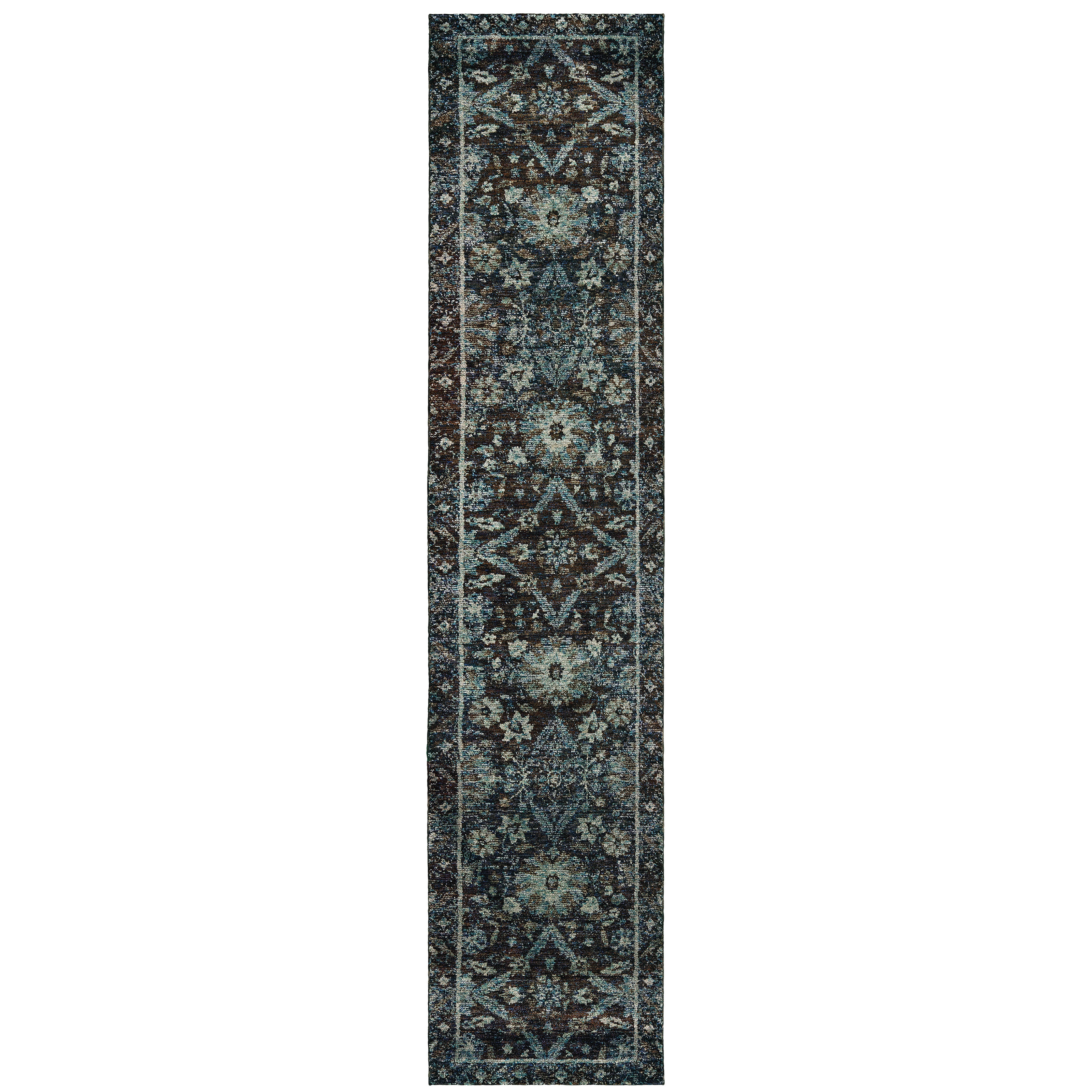 Andorra 7124A Navy/Blue Area Rug, navy blue modern traditional area rug with rich vintage-inspired design and plush pile.