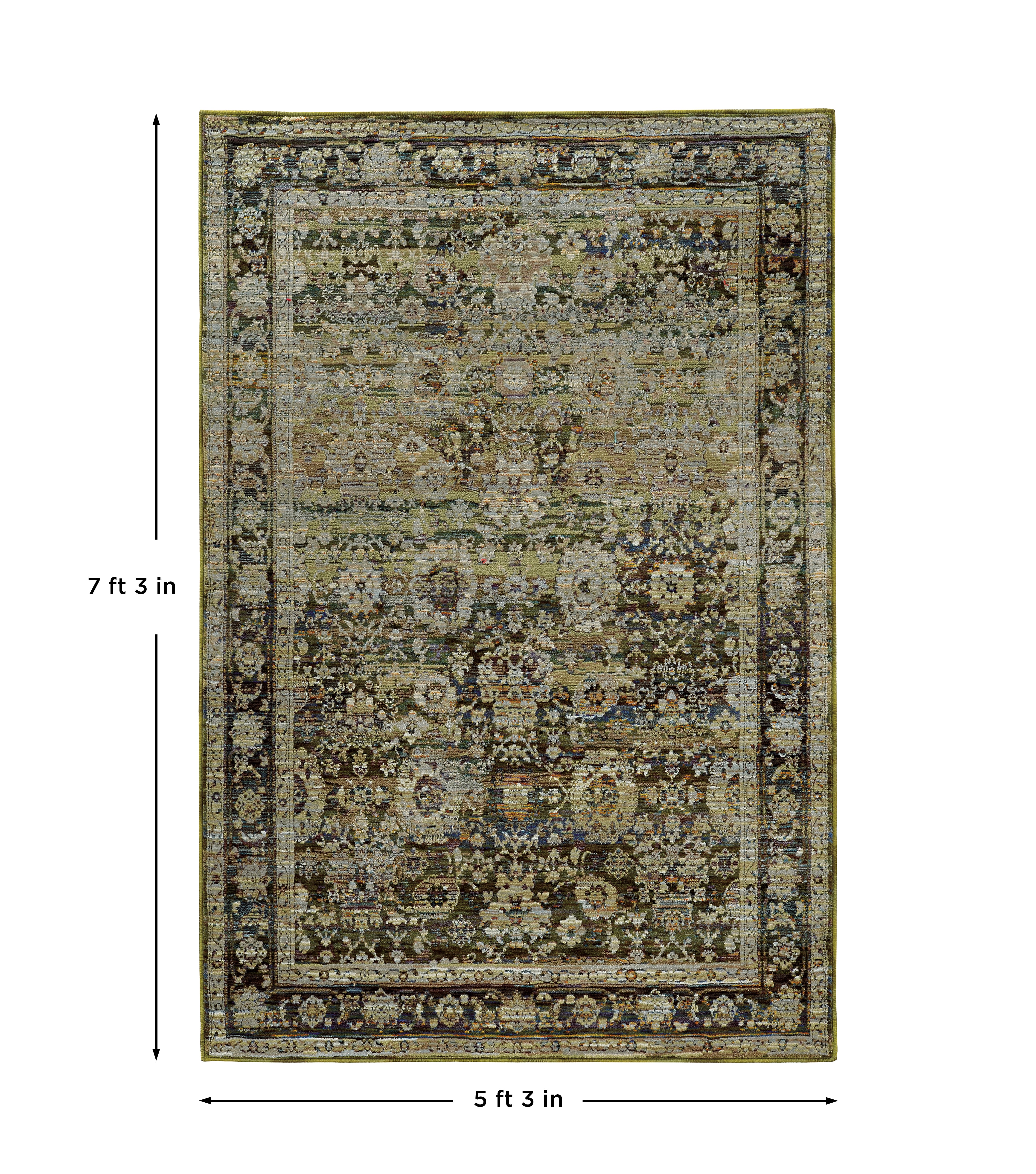 Andorra 7125C Green/Brown Area Rug, green, brown modern traditional area rug with earthy vintage-inspired pattern and dense pile.