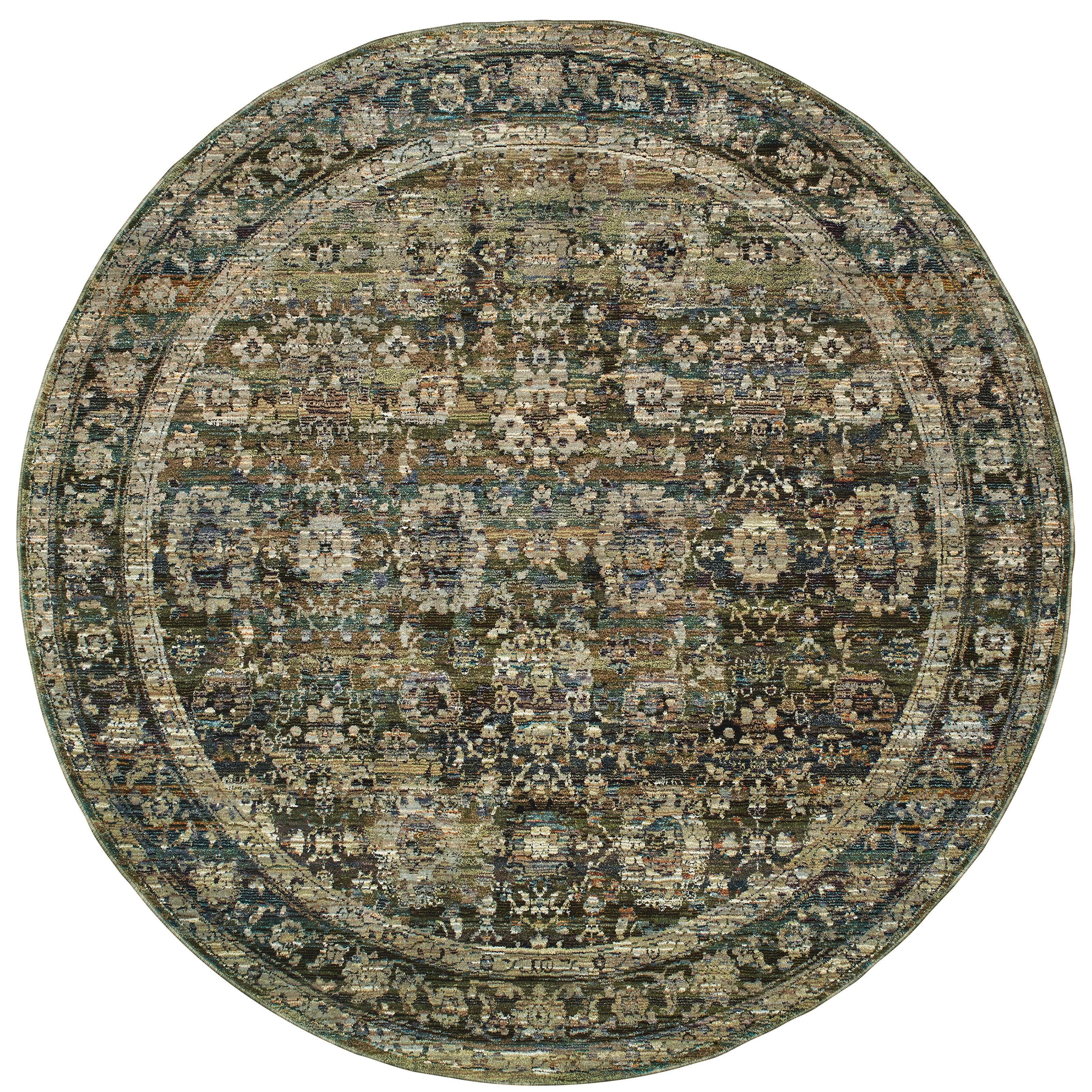 Andorra 7125C Green/Brown Area Rug, green, brown modern traditional area rug with earthy vintage-inspired pattern and dense pile.