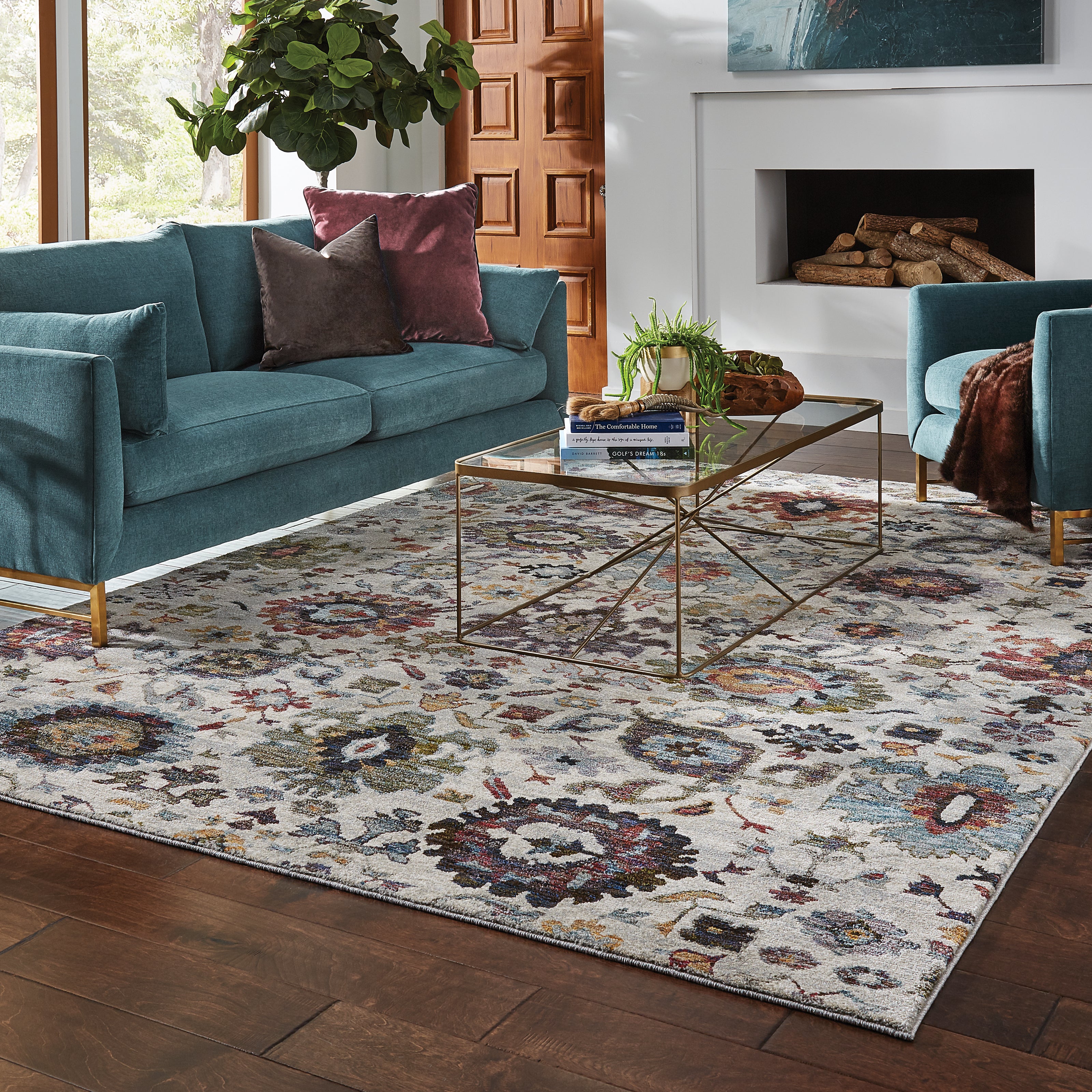 Andorra 7129A Stone/Multi Area Rug, stone multi modern traditional area rug with vintage-inspired pattern and plush pile.