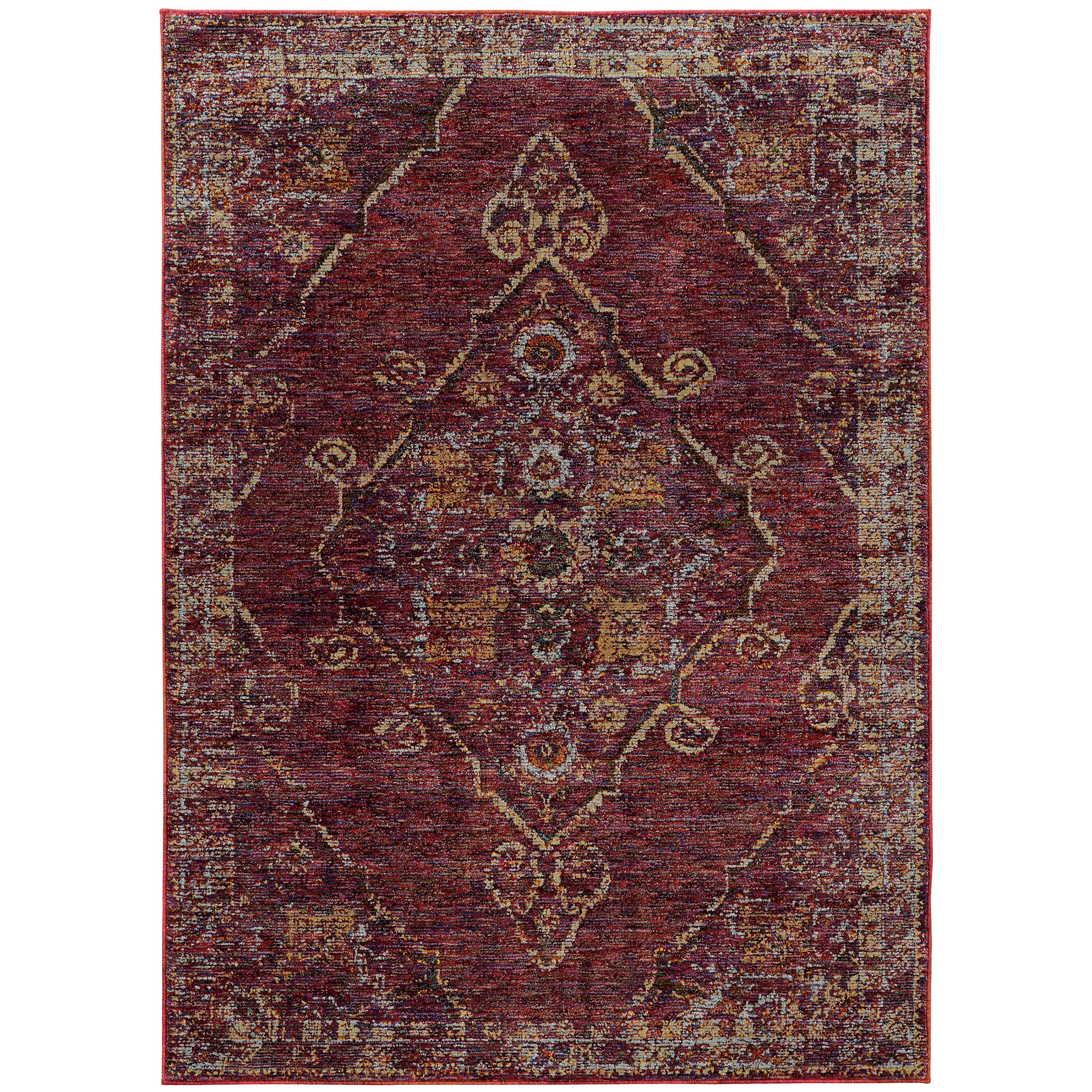Andorra 7135E Red/Gold Area Rug, red gold modern traditional area rug with classic vintage-inspired pattern and plush pile.