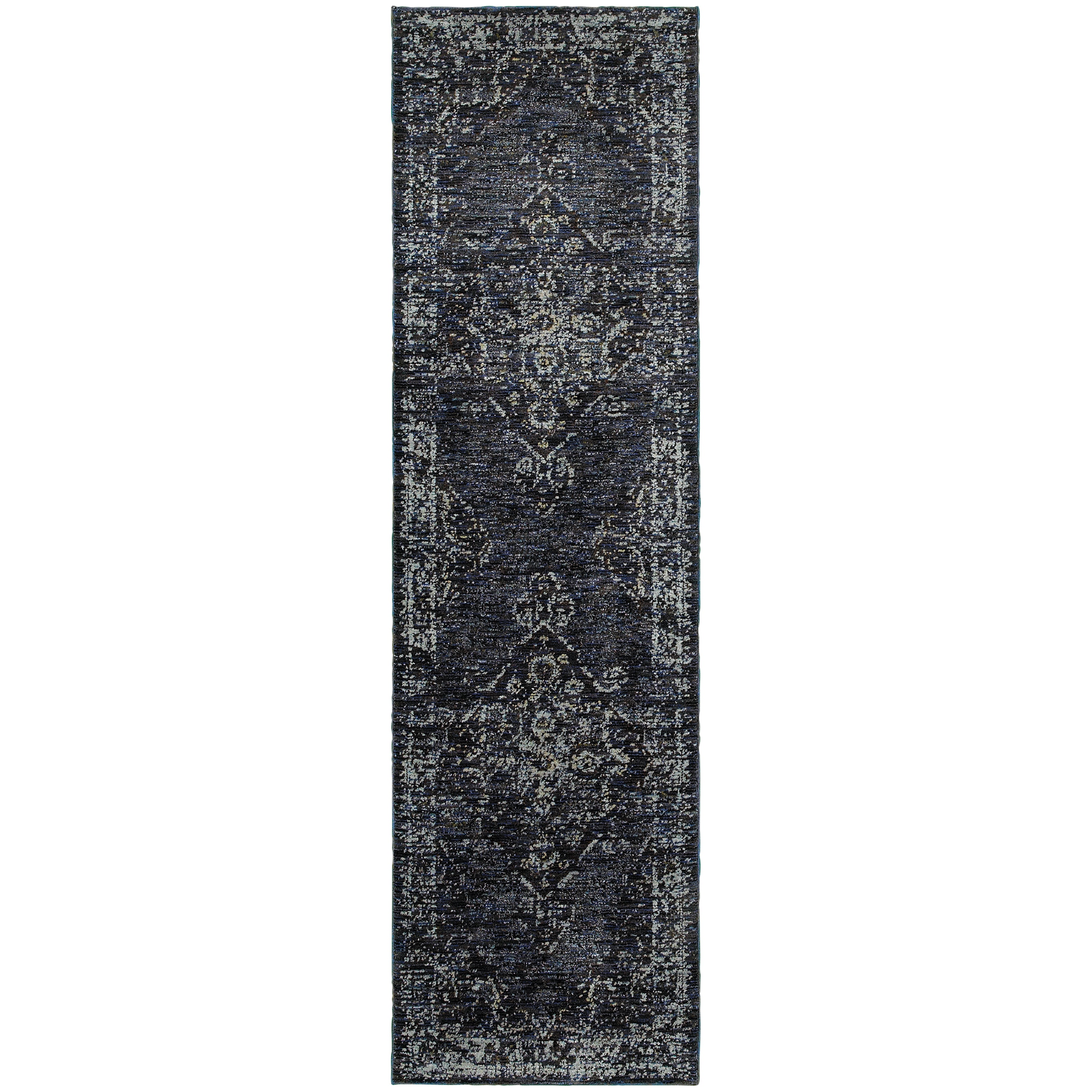Andorra 7135F Blue/Light Blue Area Rug, blue light blue modern traditional area rug with vintage-style pattern and dense plush pile.