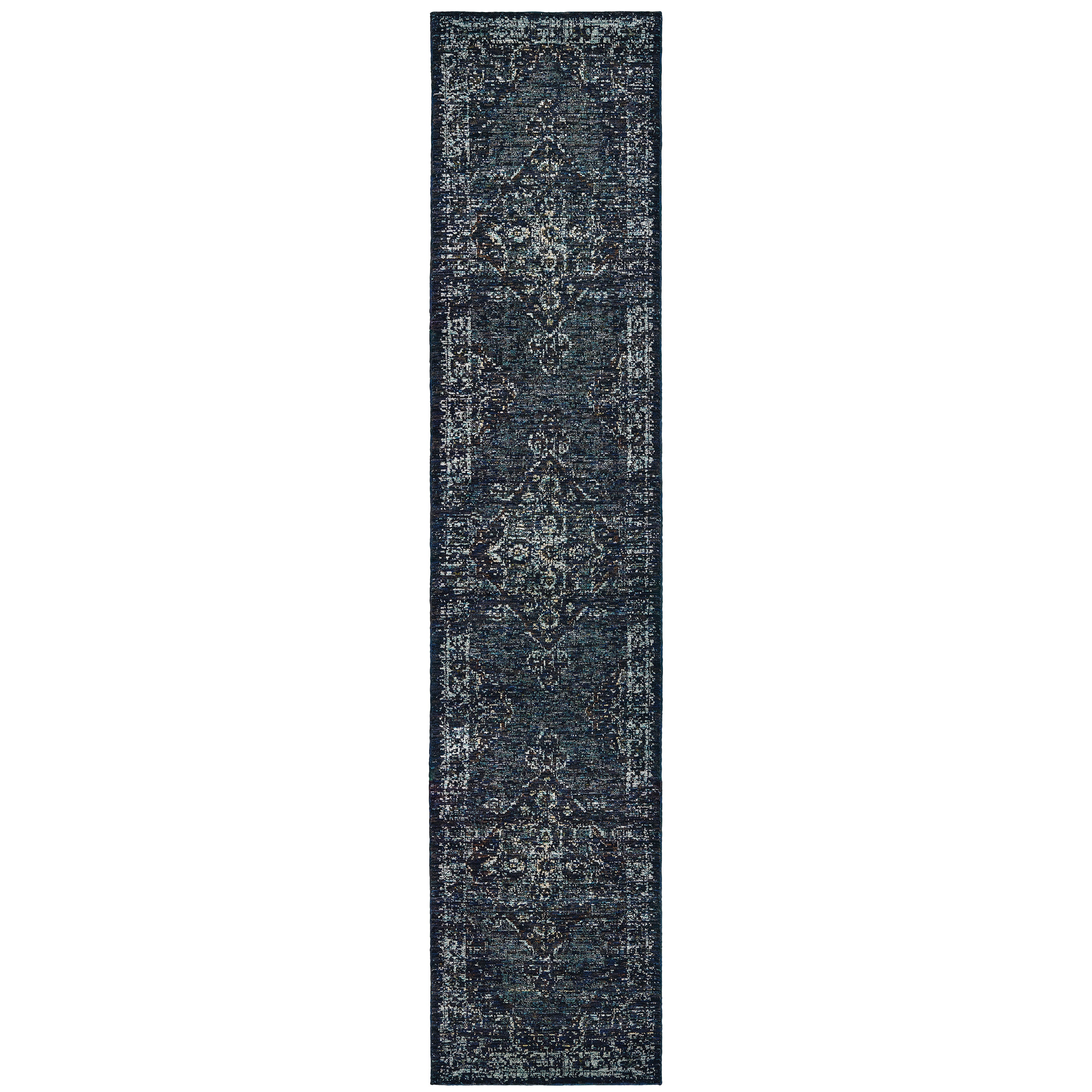 Andorra 7135F Blue/Light Blue Area Rug, blue light blue modern traditional area rug with vintage-style pattern and dense plush pile.
