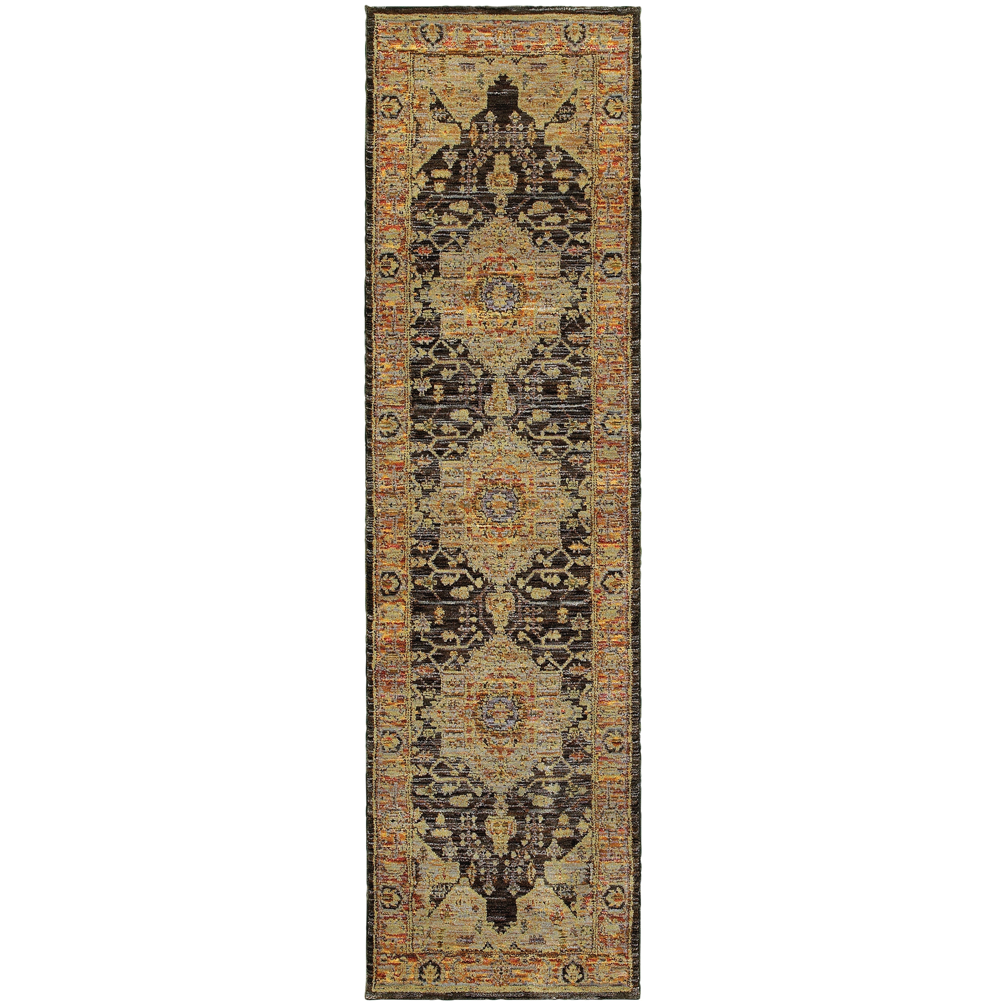 Andorra 7138B Gold/Brown Area Rug, gold brown modern traditional area rug with refined vintage-inspired pattern and plush pile.