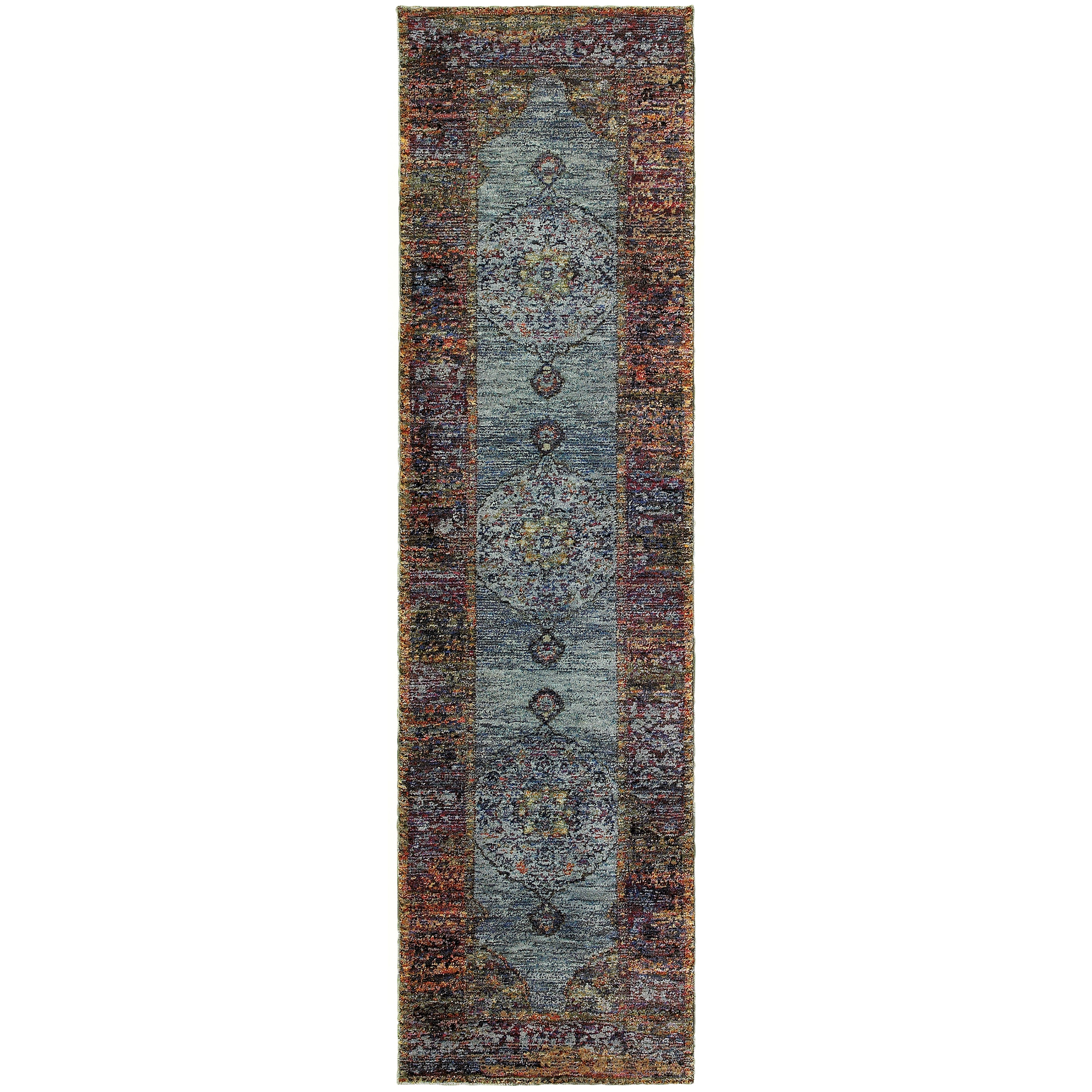 Andorra 7139A Blue/Multi Area Rug, blue multi modern traditional area rug with vibrant vintage-inspired design and dense pile.