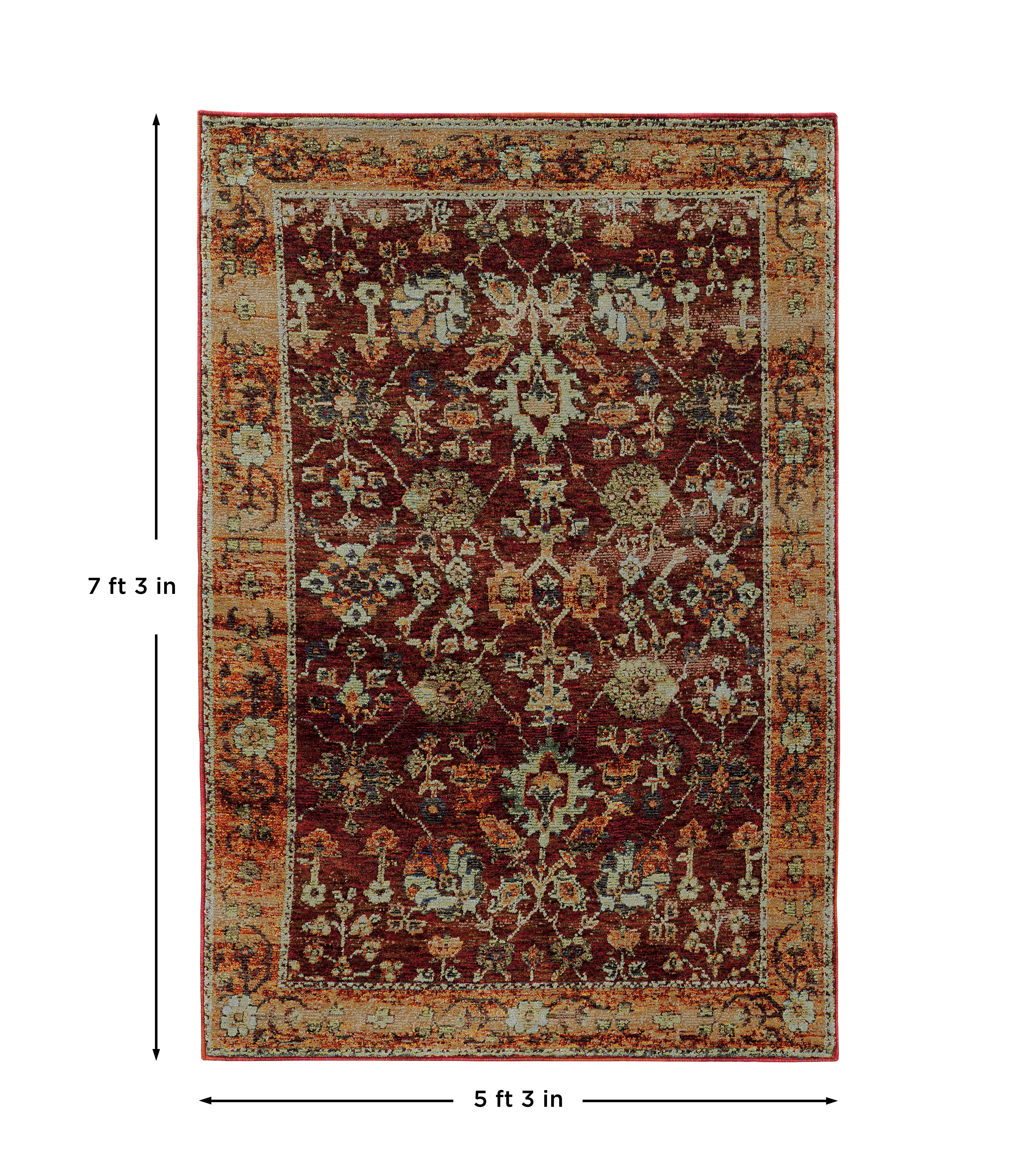 Andorra 7154A Red/Gold Area Rug, red gold modern traditional area rug with jewel-toned vintage-inspired pattern and dense pile.