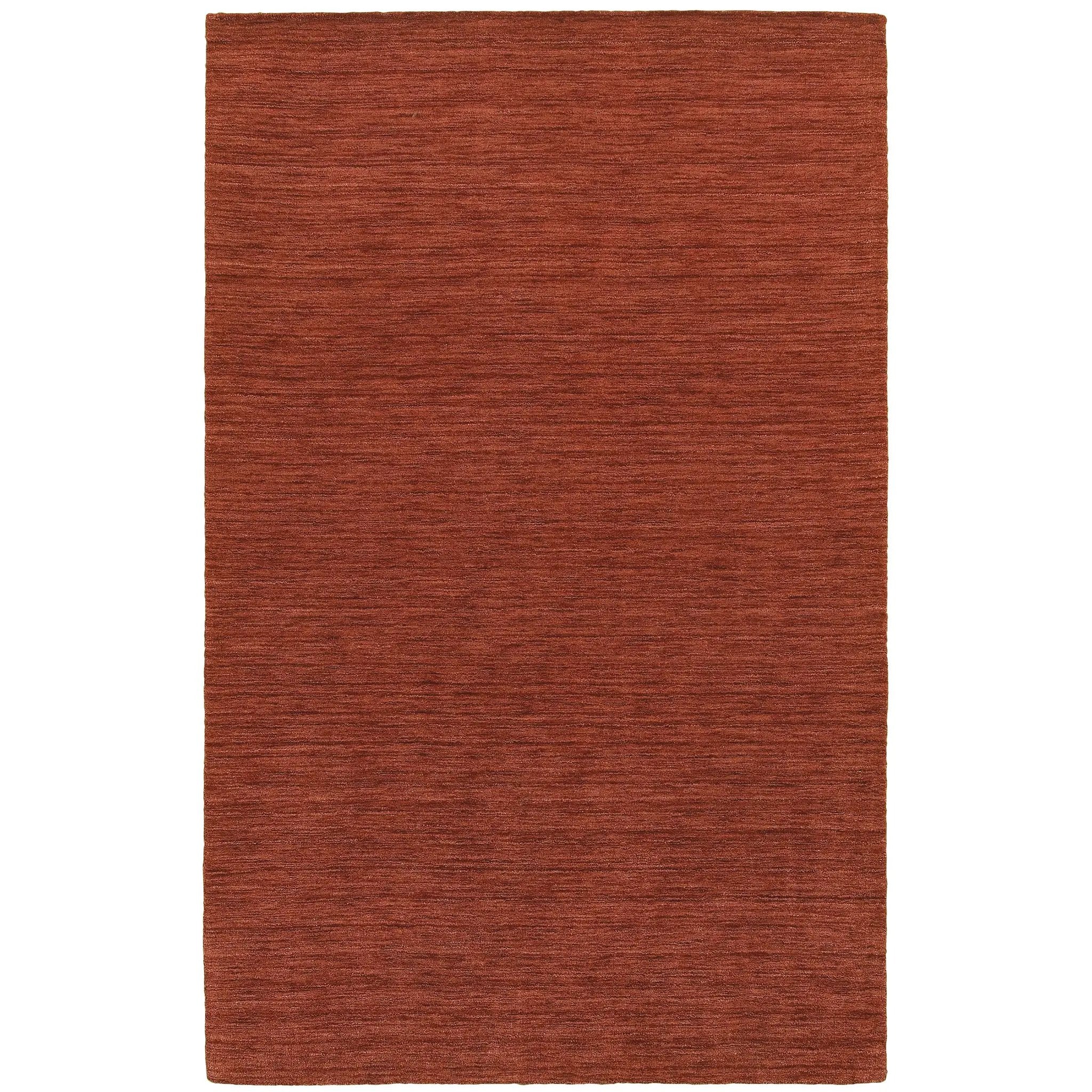 Aniston 27103 Rust Area Rug, rust solid wool area rug with heathered texture and warm handwoven surface.