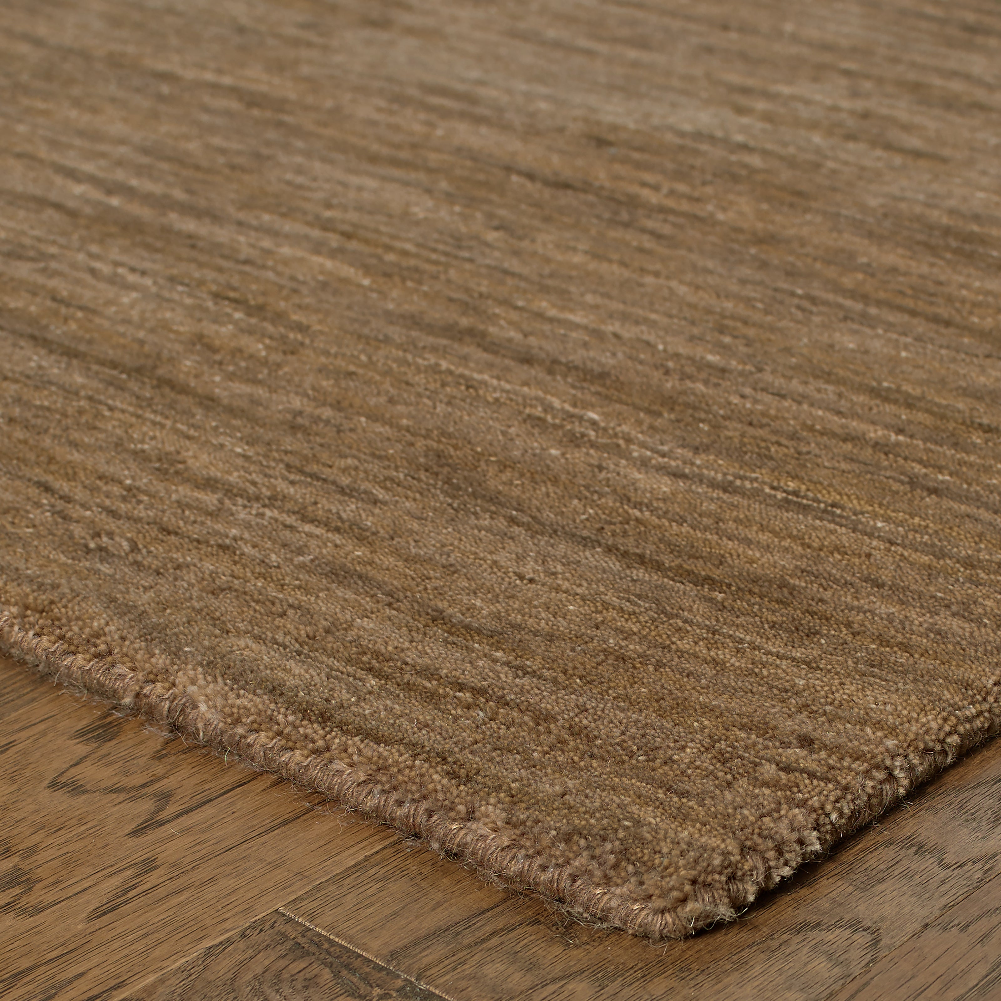 Aniston 27104 Tan Area Rug, tan solid wool area rug with heathered texture and softly handwoven surface.