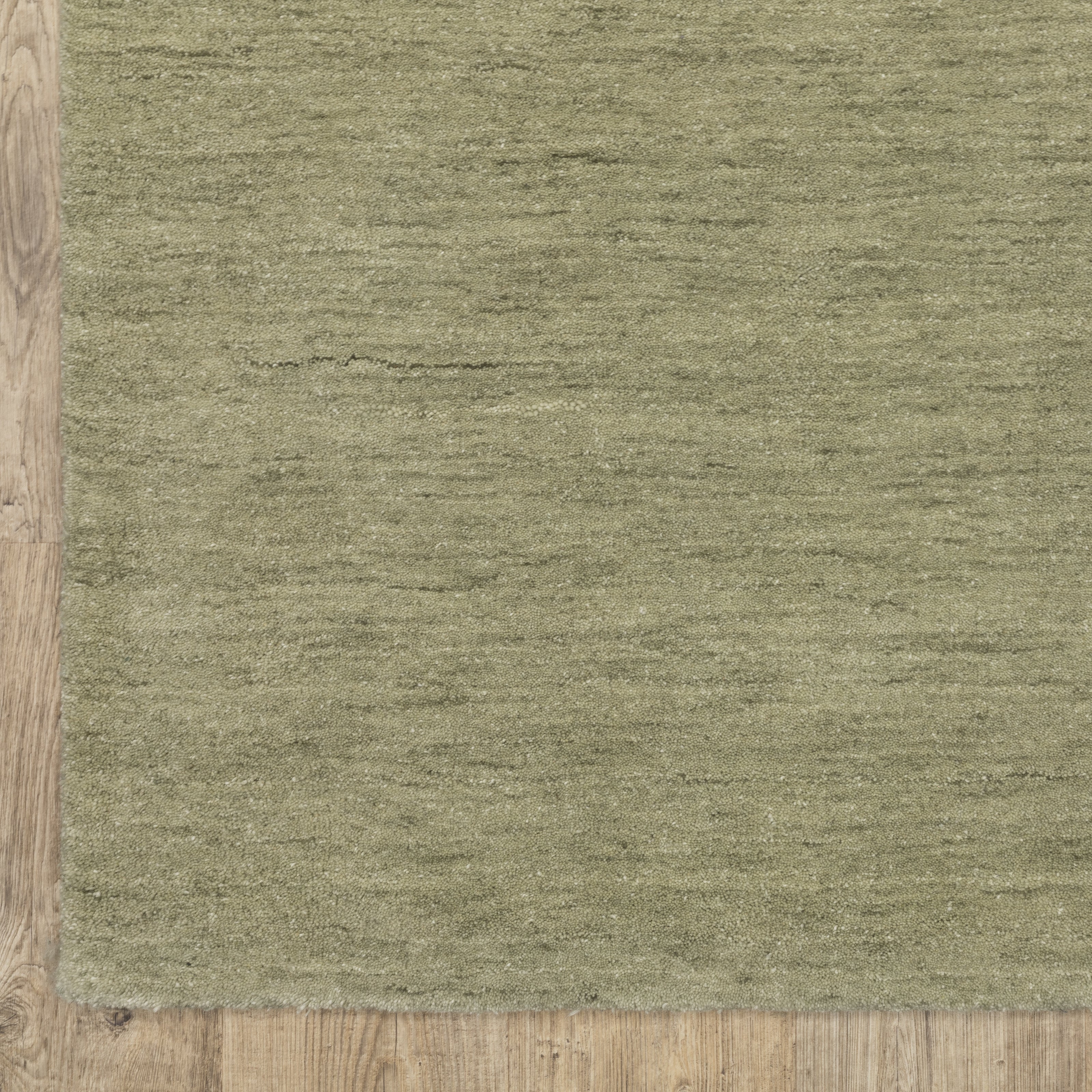 Aniston II 27120 Sage Green Area Rug, sage green solid wool area rug with heathered texture and plush hand-tufted surface.