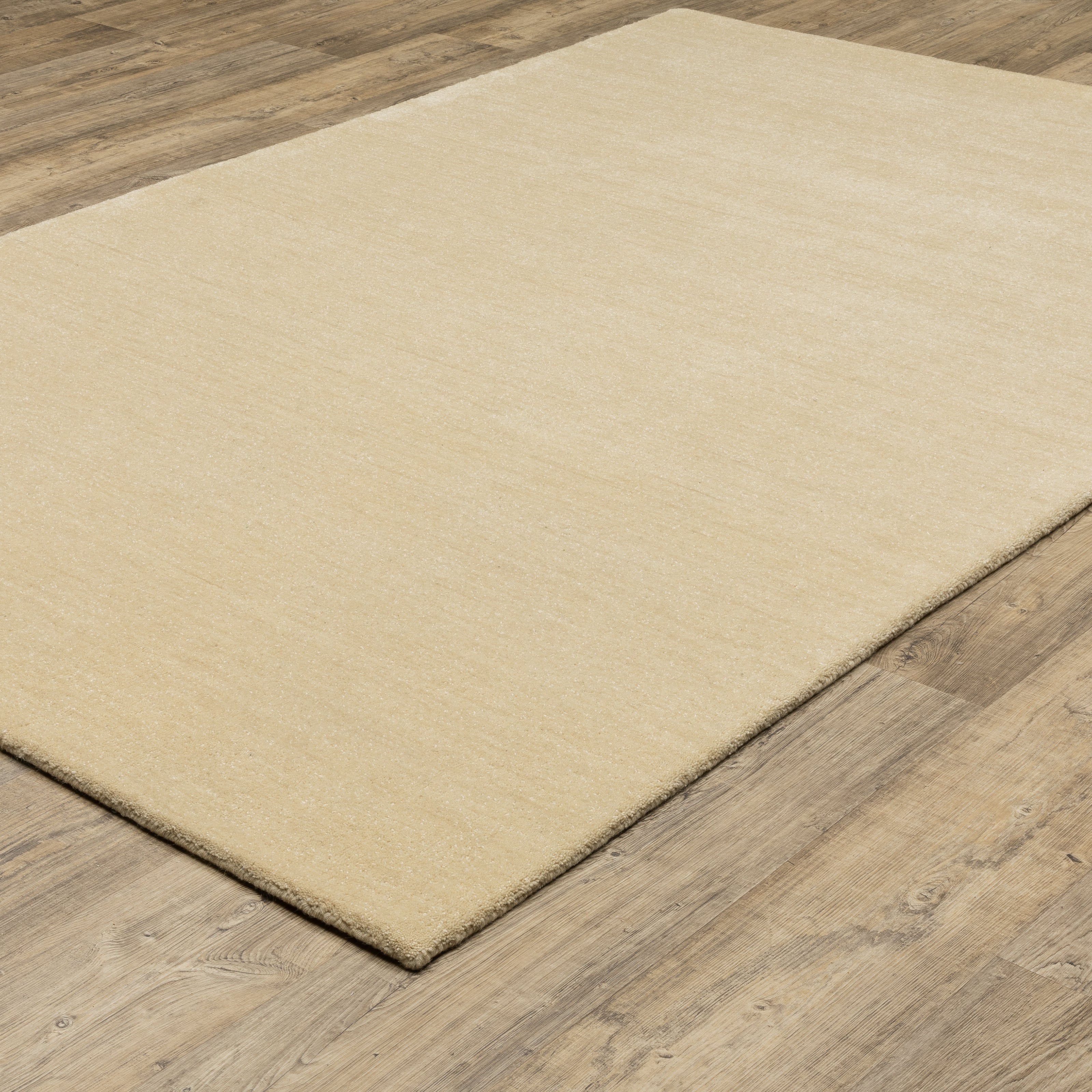 Aniston II 27122 Beige Area Rug, beige solid wool area rug with heathered texture and plush hand-tufted surface.