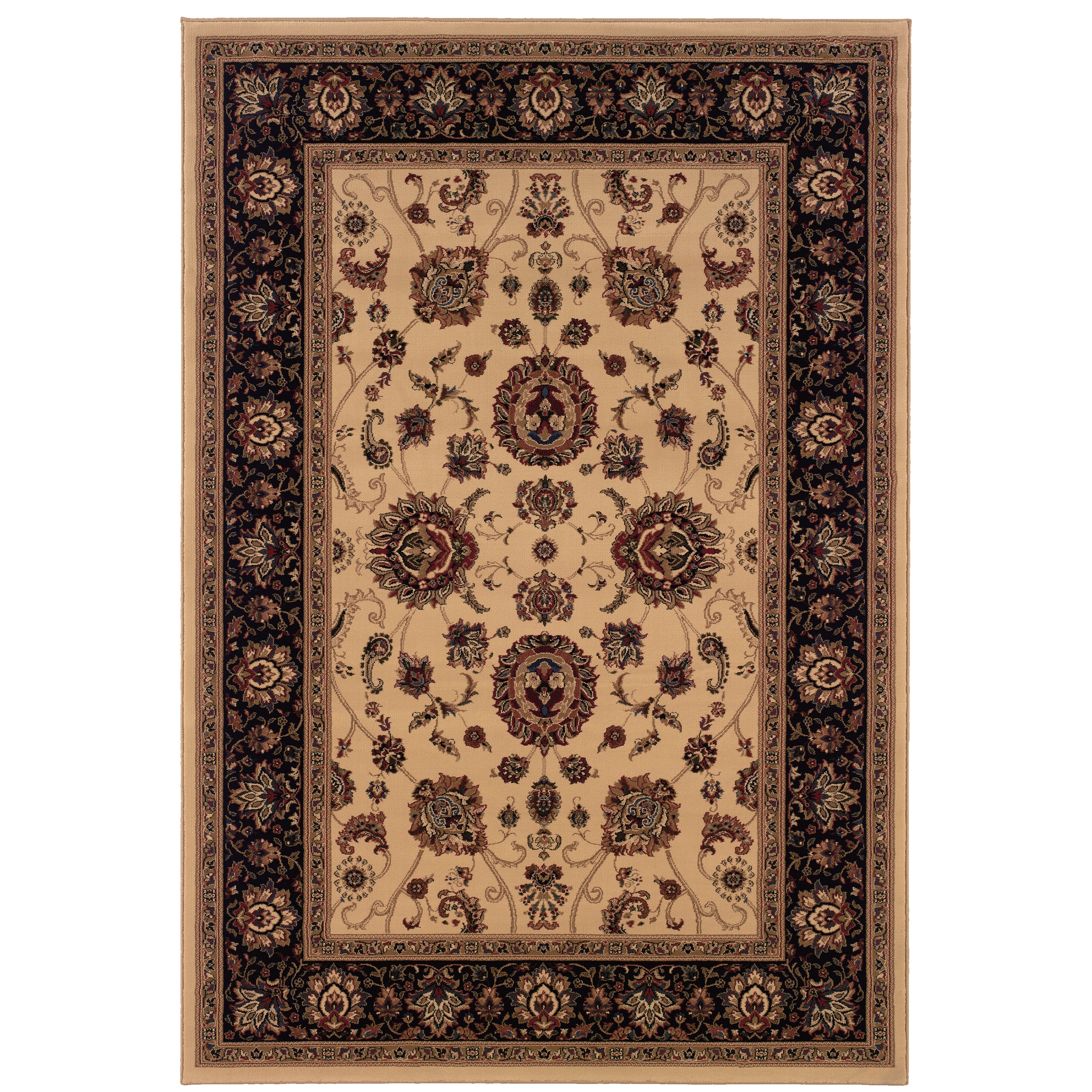 Ariana 130/7 Ivory/Black Area Rug, ivory black traditional oriental area rug with dramatic contrast and crisp detailed pattern.