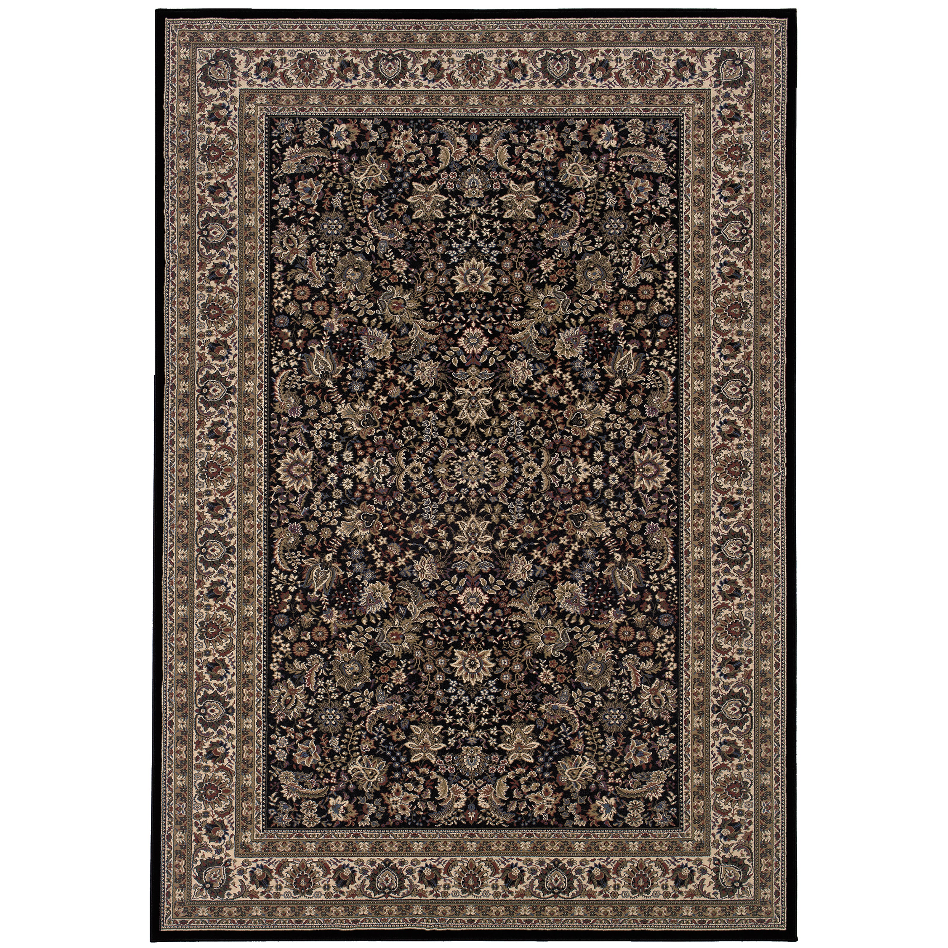 Ariana 213K8 Black/Ivory Area Rug, black ivory traditional oriental area rug with dramatic contrast and crisp detailed pattern.