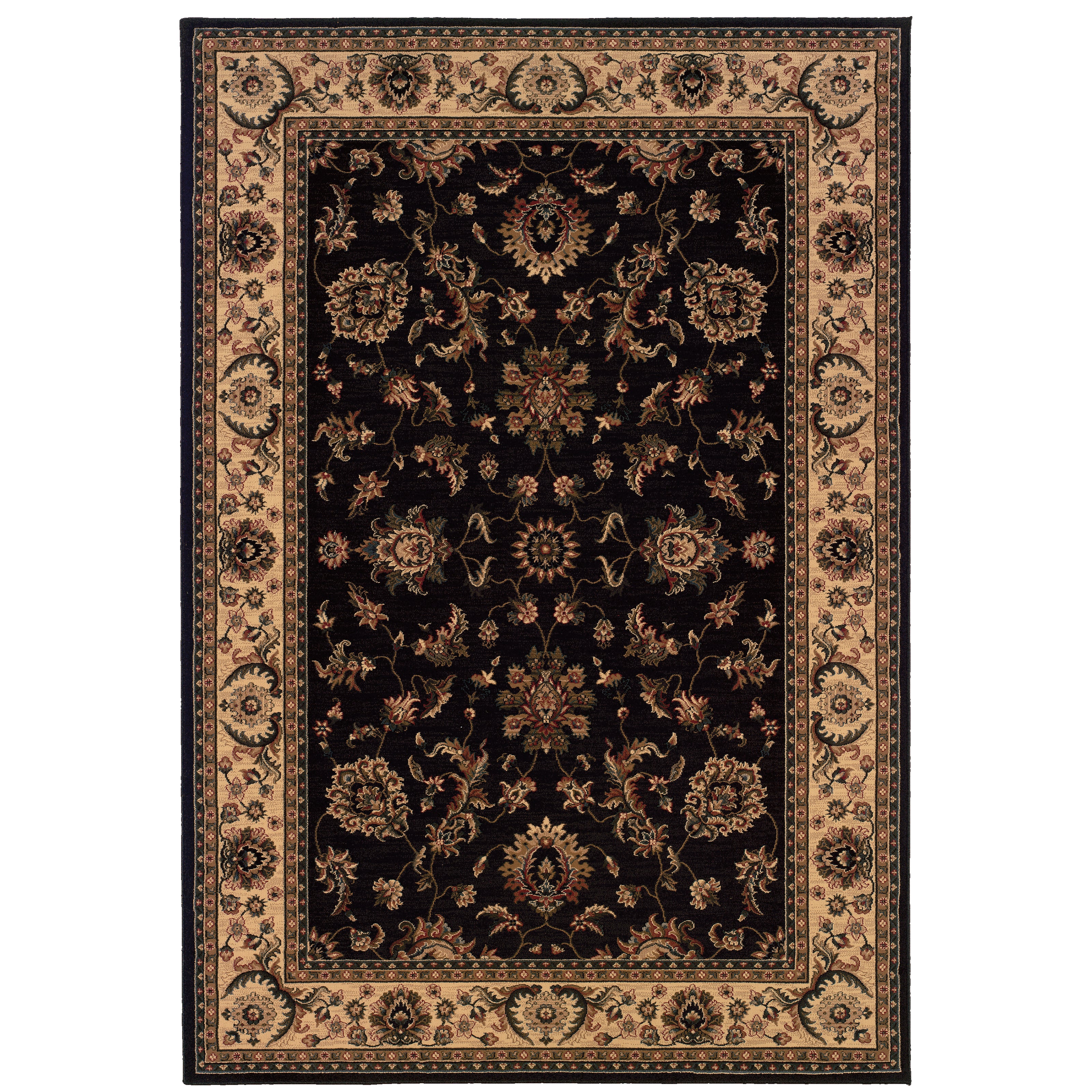 Ariana 311K3 Black/Ivory Area Rug, black ivory traditional oriental area rug with striking contrast and intricate pattern clarity.