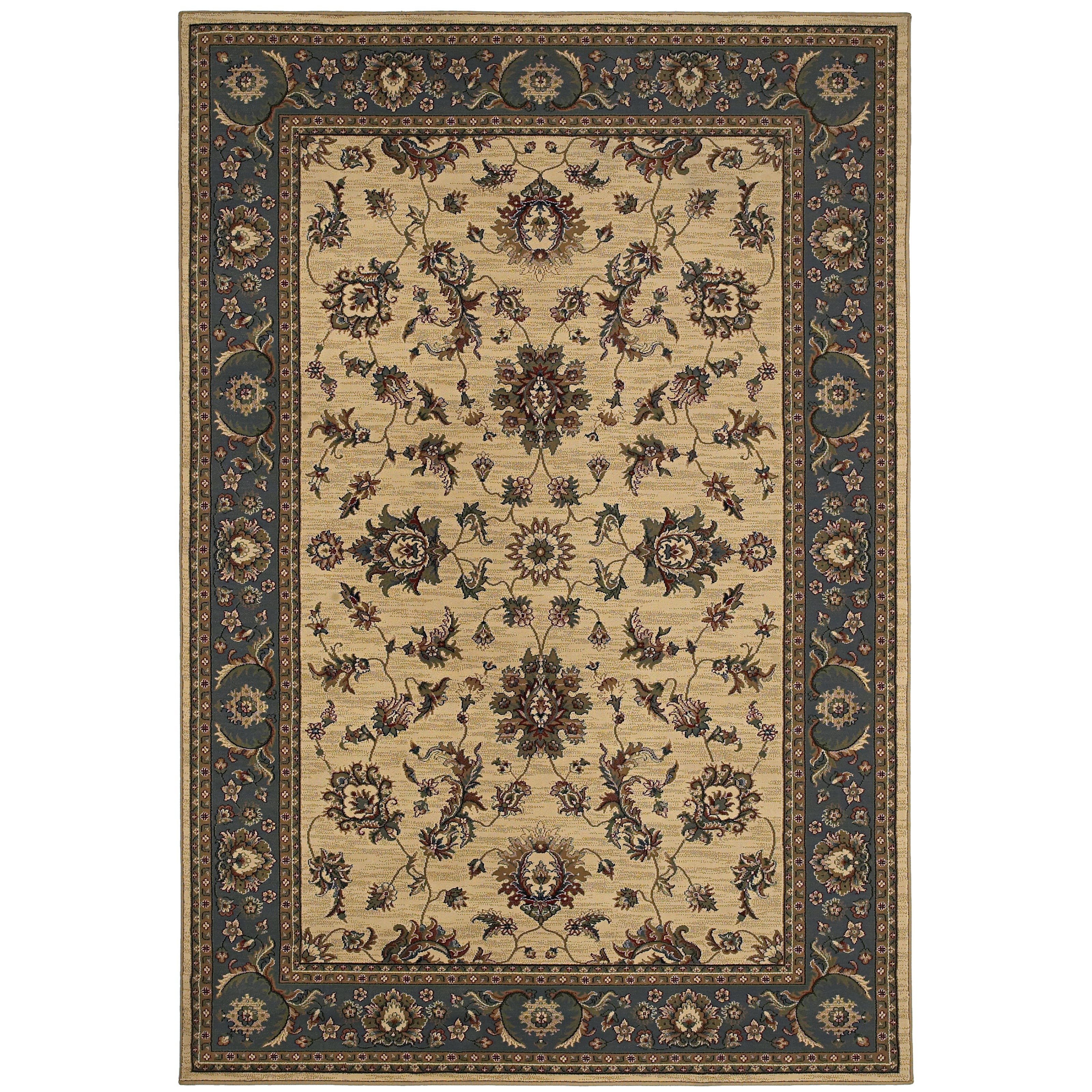 Ariana 311Z3 Ivory/Blue Area Rug, ivory blue traditional oriental area rug with crisp hues and fine Old-World pattern detail.