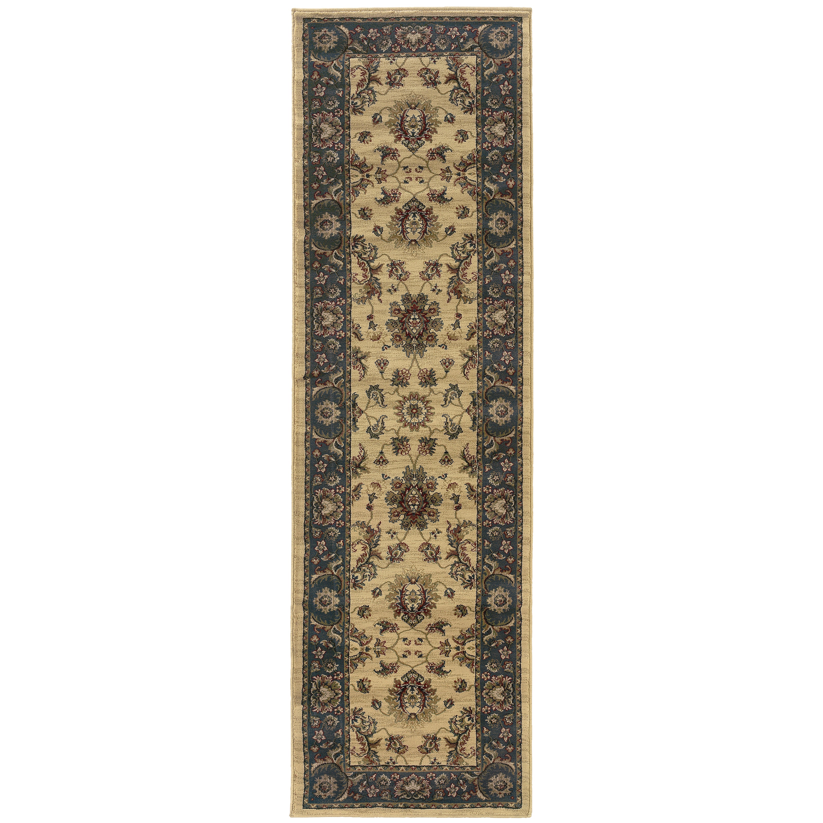Ariana 311Z3 Ivory/Blue Area Rug, ivory blue traditional oriental area rug with crisp hues and fine Old-World pattern detail.