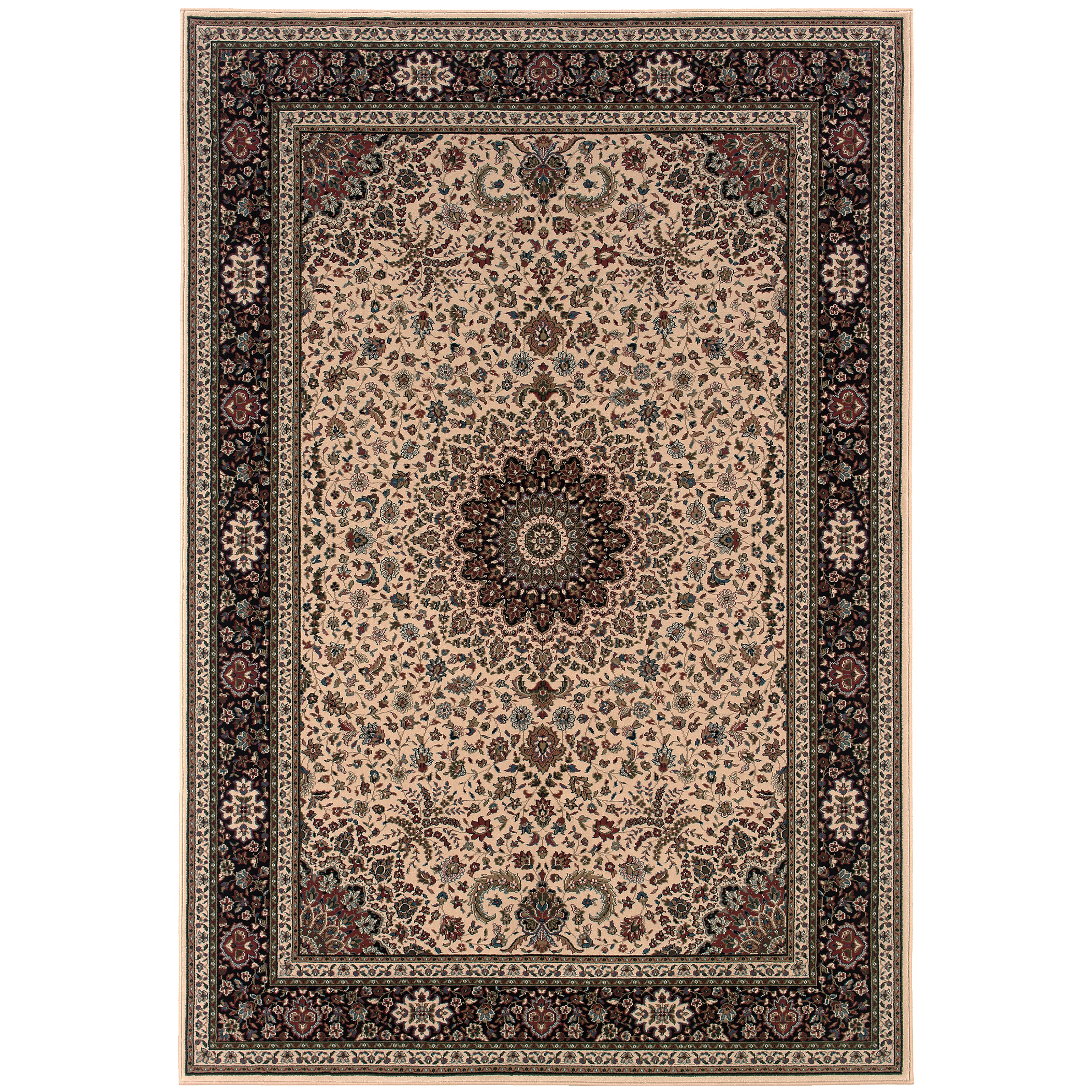Ariana 095I8 Ivory/Black Area Rug, ivory black traditional oriental area rug with striking contrast and detailed collector-style pattern.