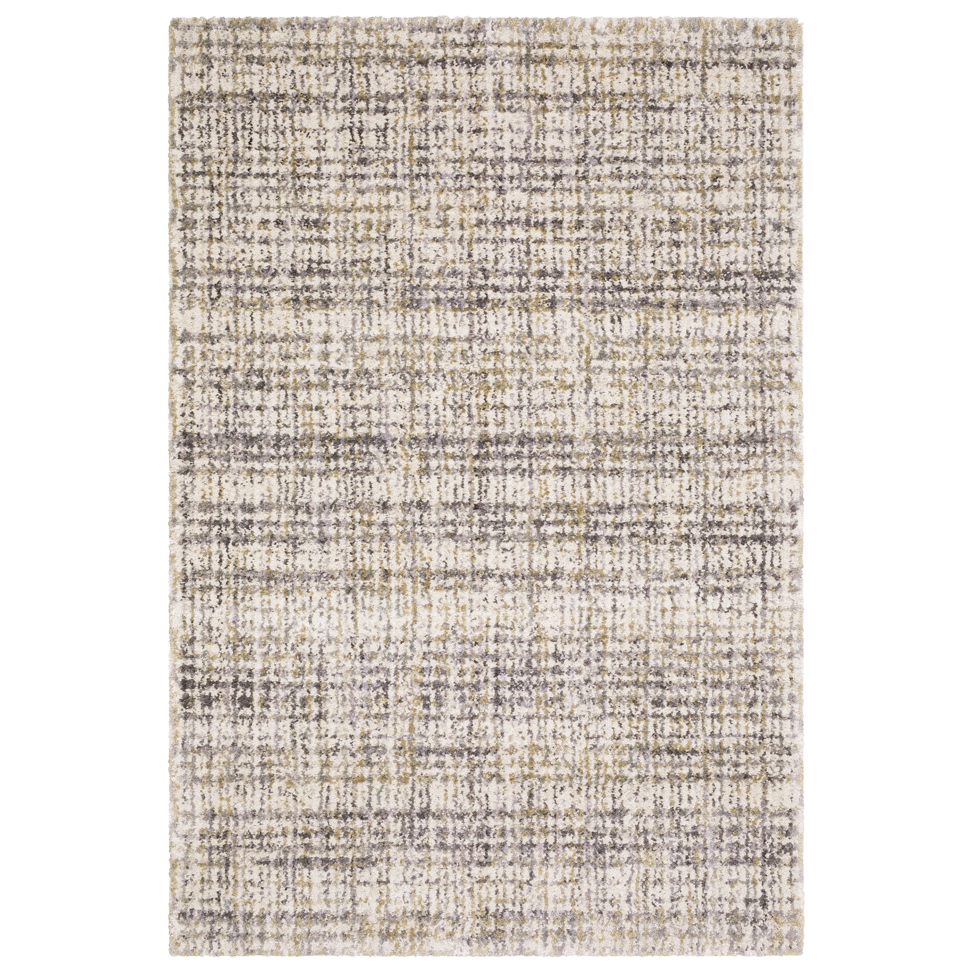 Oriental Weavers Aspen 2877B plush shag rug featuring abstract pattern in ivory/ gold tones