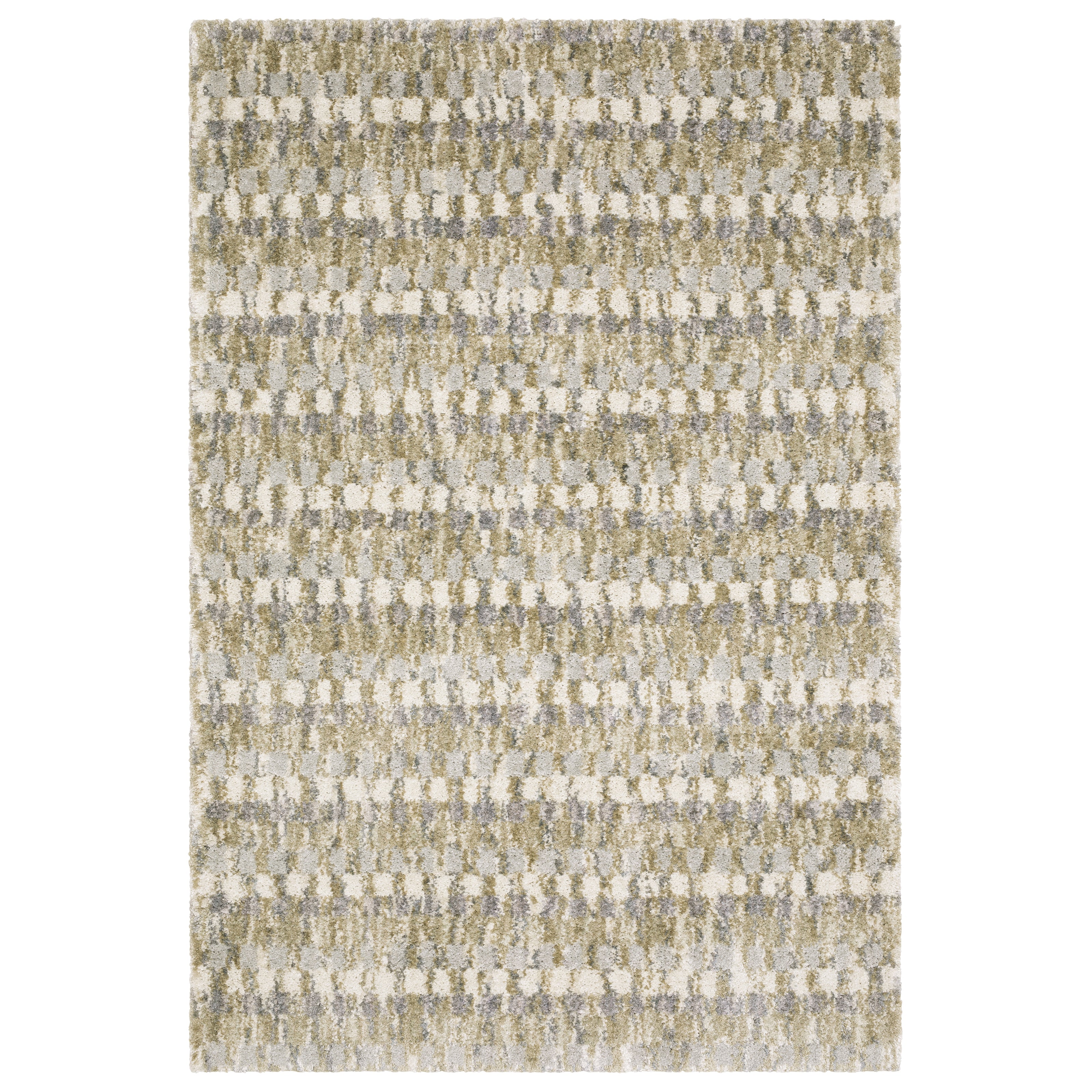 Oriental Weavers Aspen 3052A plush shag rug featuring abstract pattern in gold/ grey tones