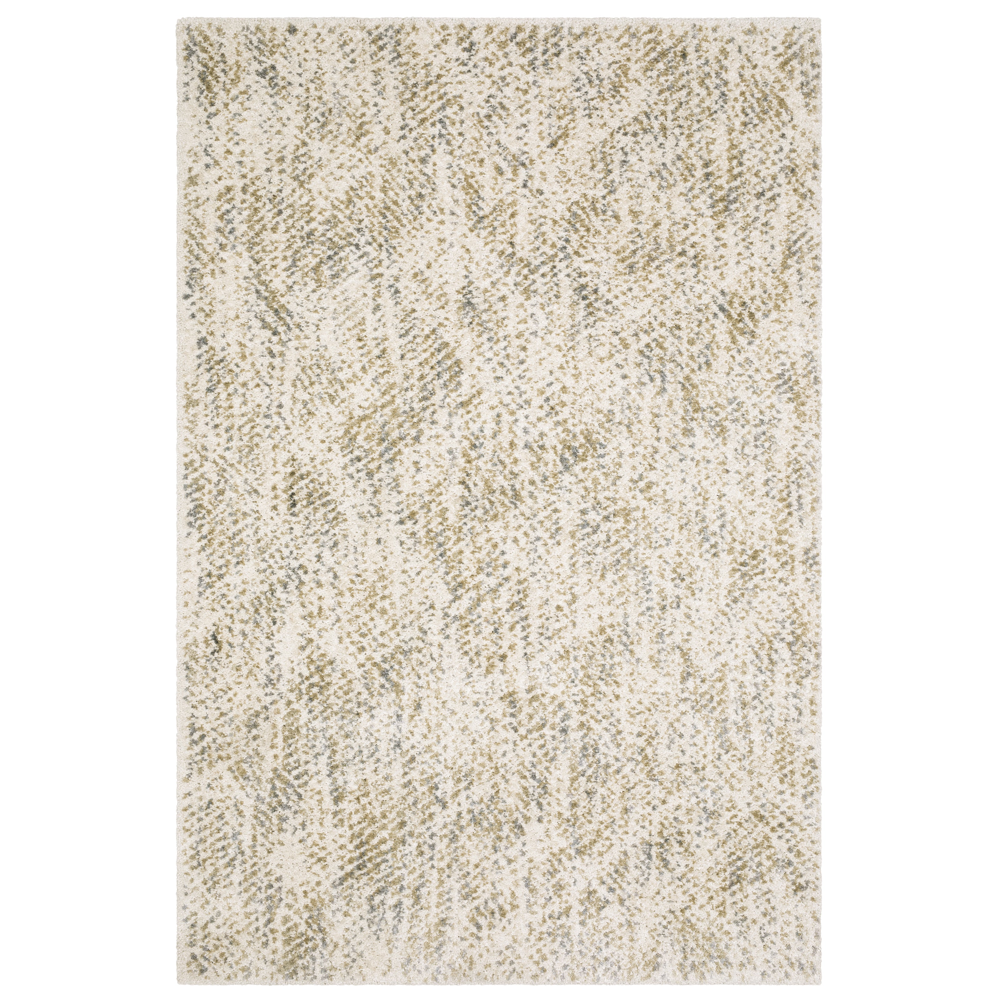 Oriental Weavers Aspen 3154E plush shag rug featuring abstract pattern in ivory/ gold tones