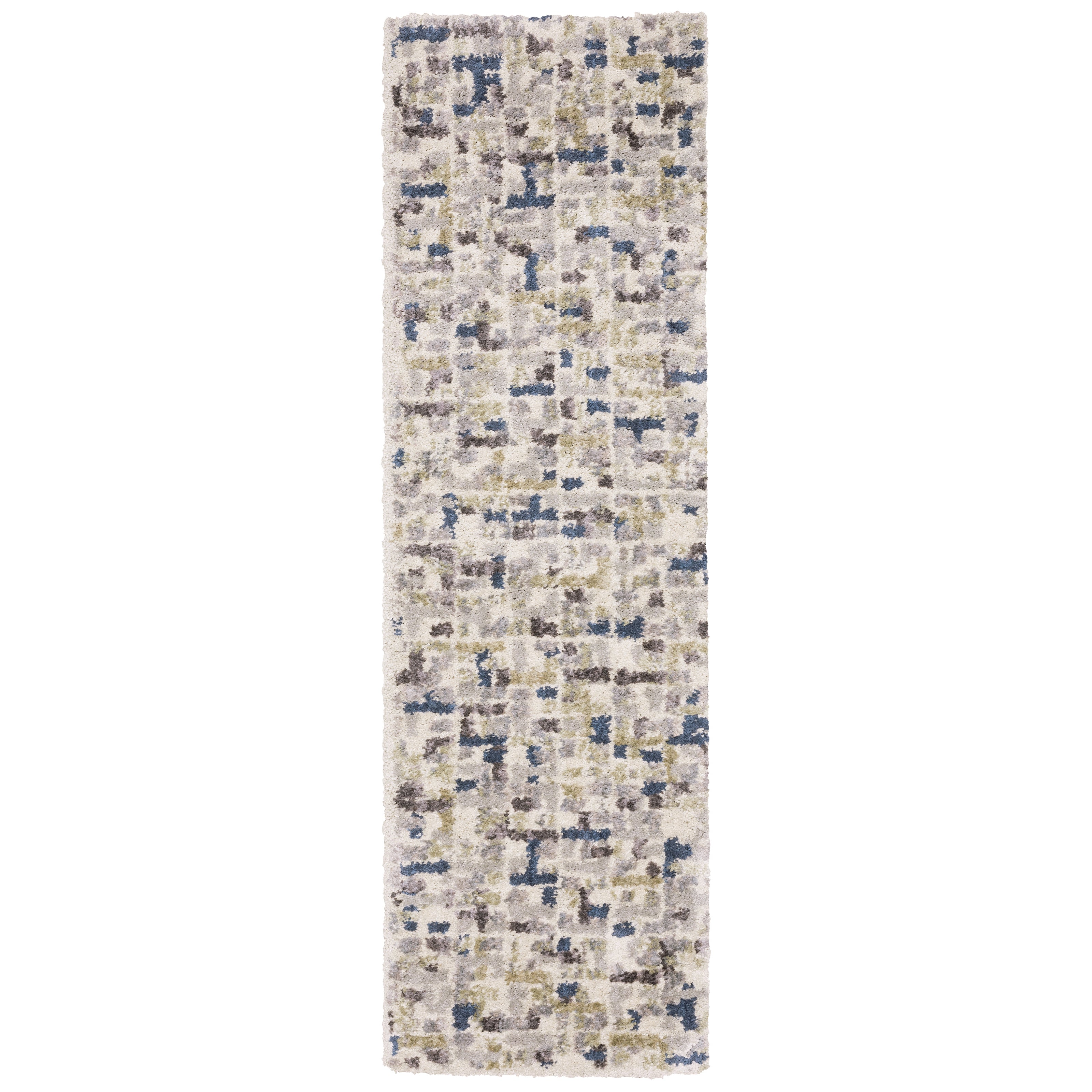 Oriental Weavers Aspen 3514A plush shag rug featuring abstract pattern in ivory/ blue tones