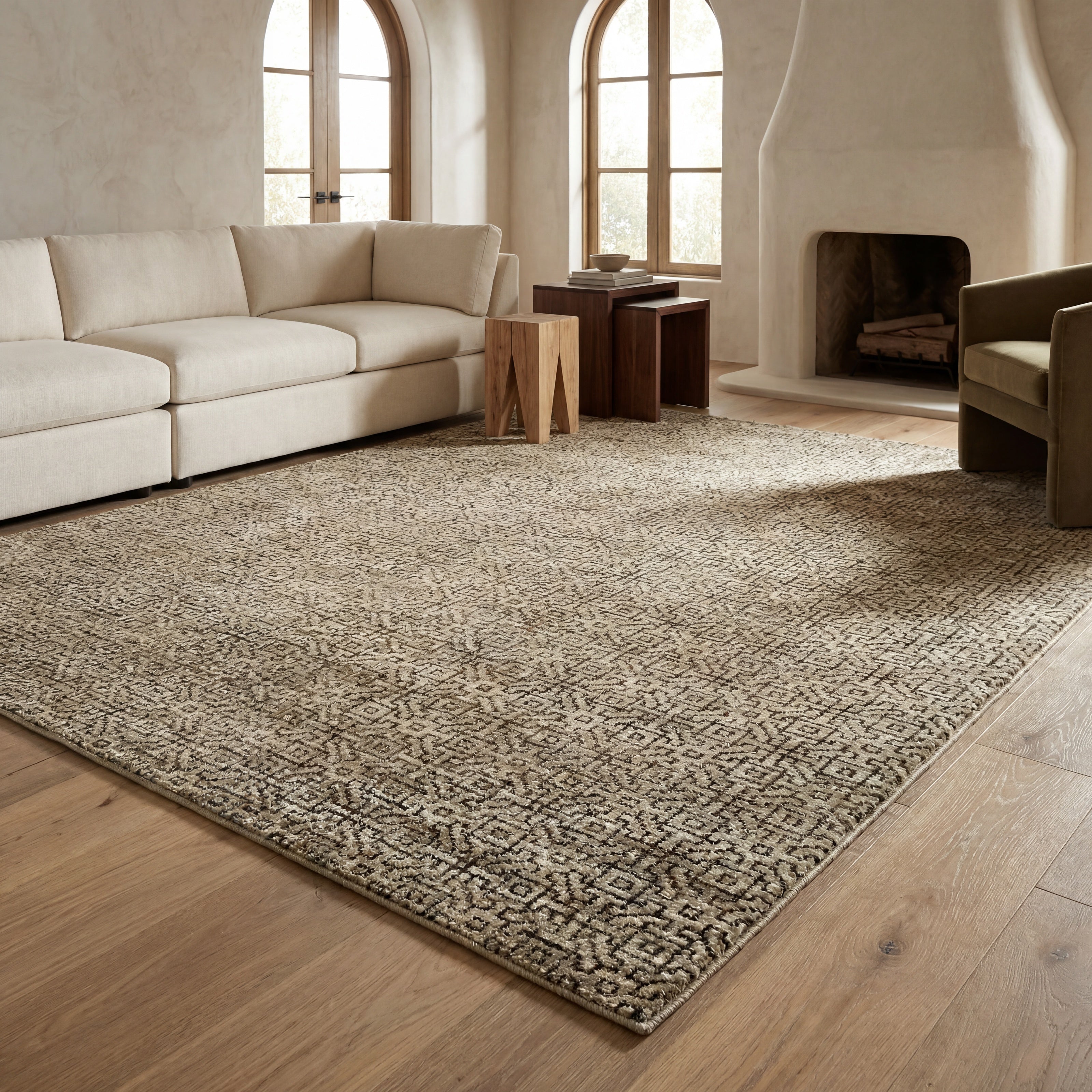 Oriental Weavers Atlas 3721S textured modern rug featuring textured design in brown/ tan tones