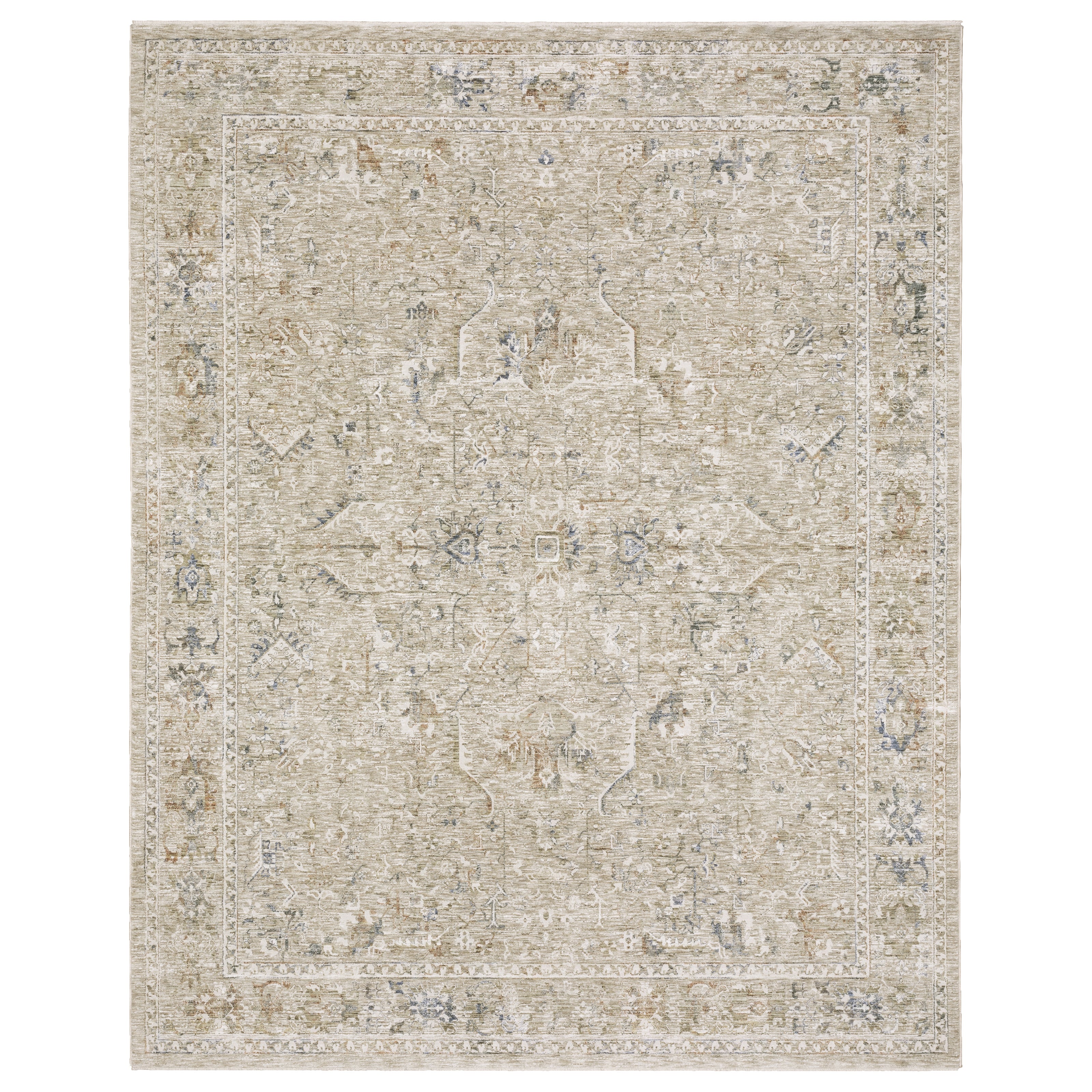 Oriental Weavers Avalon AVA02 soft transitional rug featuring decorative pattern in beige/ blue tones