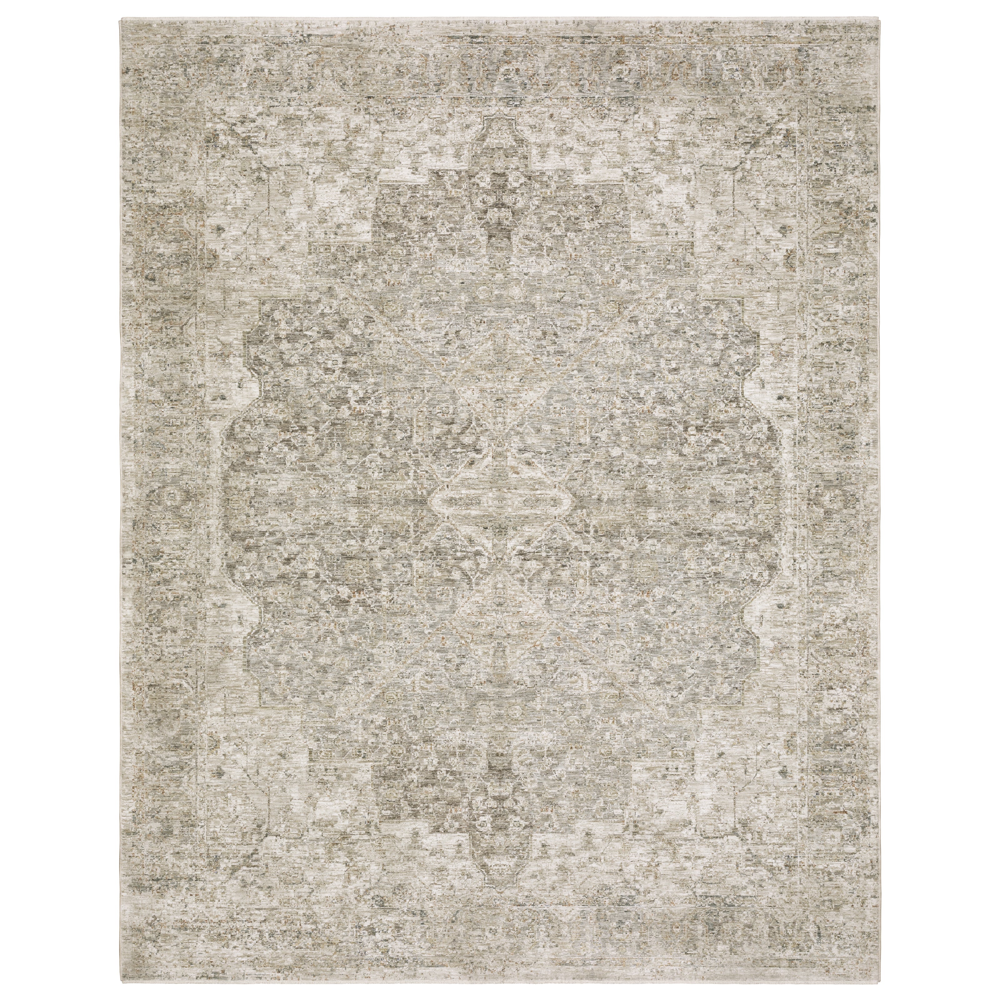 Oriental Weavers Avalon AVA08 soft transitional rug featuring decorative pattern in beige/ grey tones