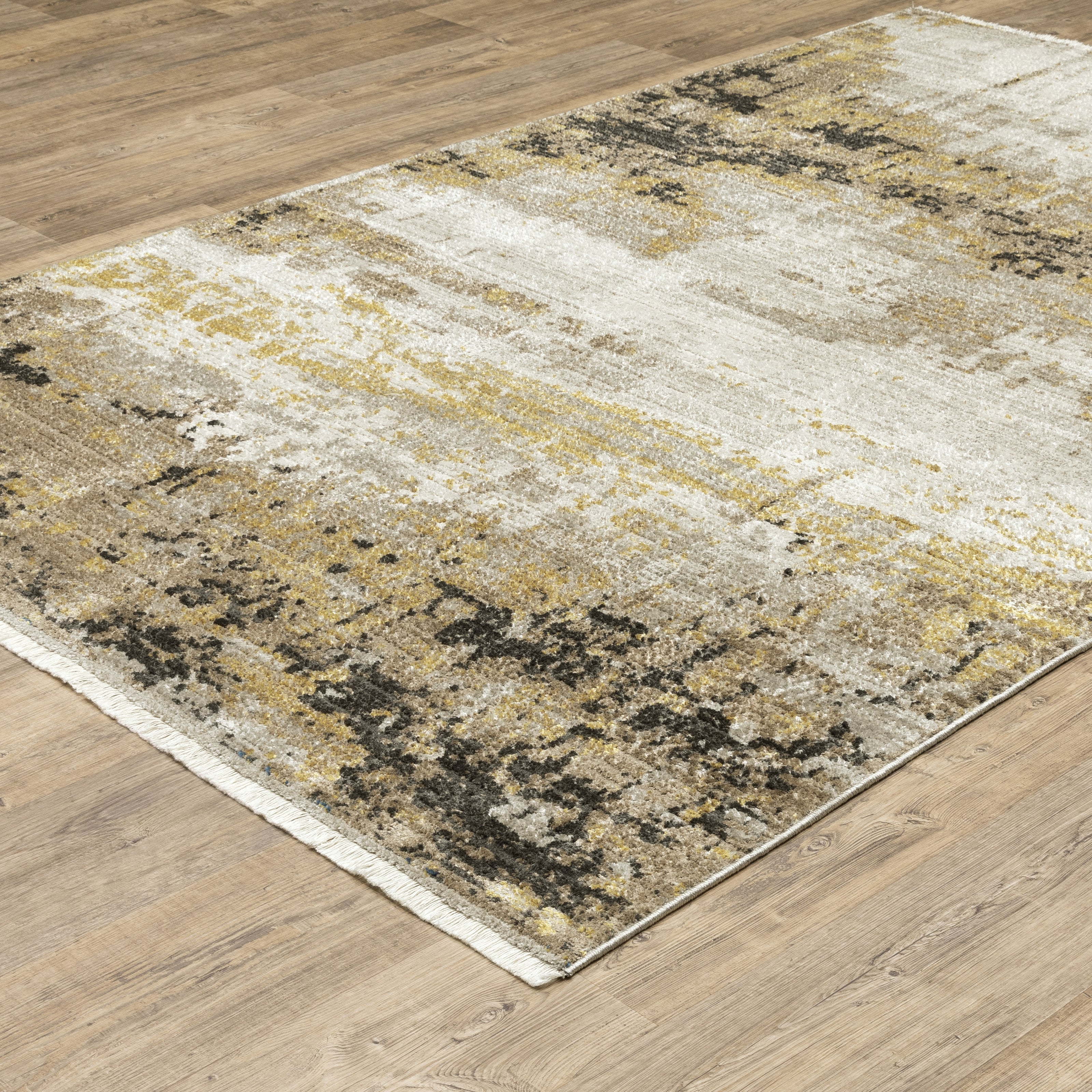 Oriental Weavers Bauer 2061X plush modern rug featuring abstract pattern in gold/ black tones
