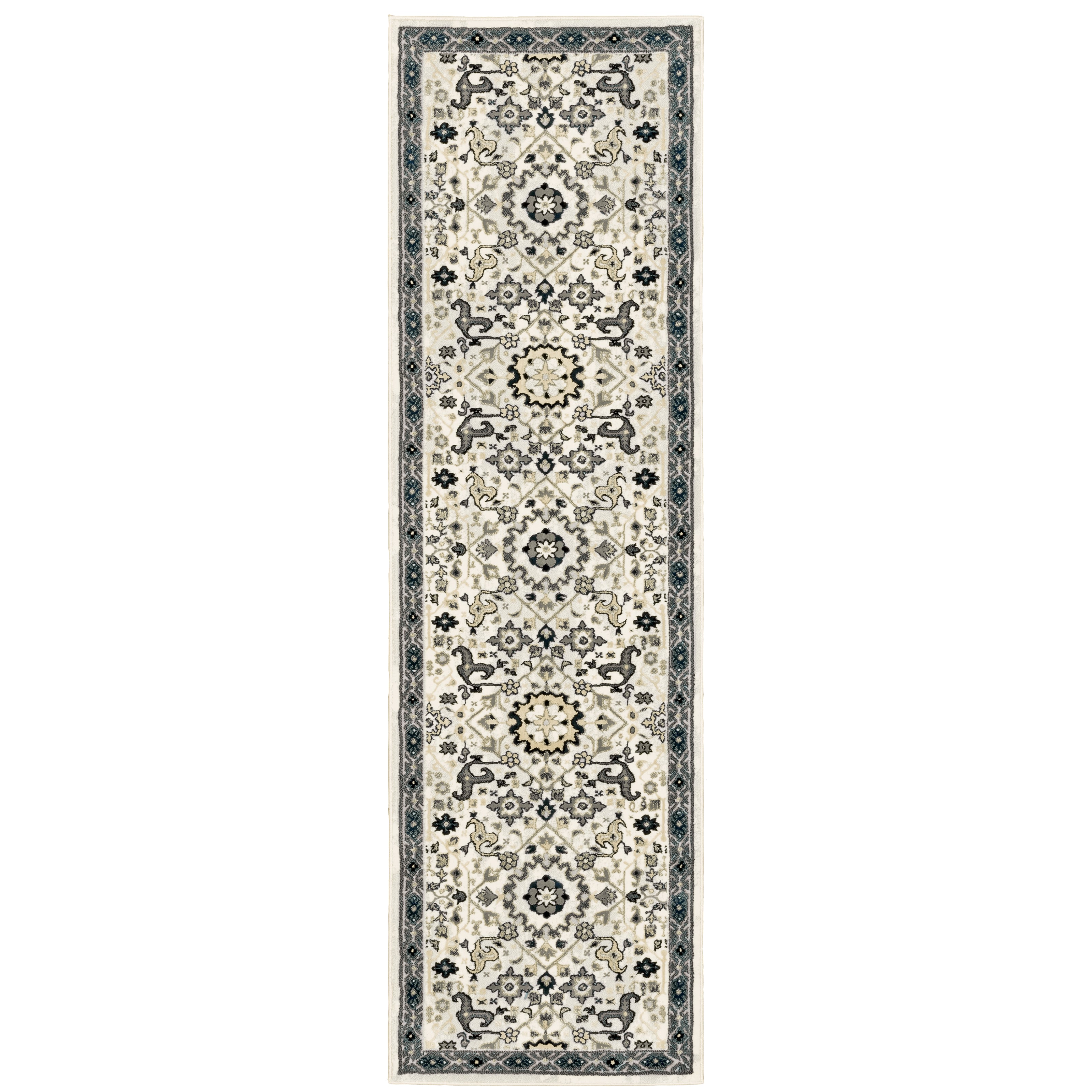 Oriental Weavers Bowen 073J2 soft transitional rug featuring textured design in ivory/ navy tones