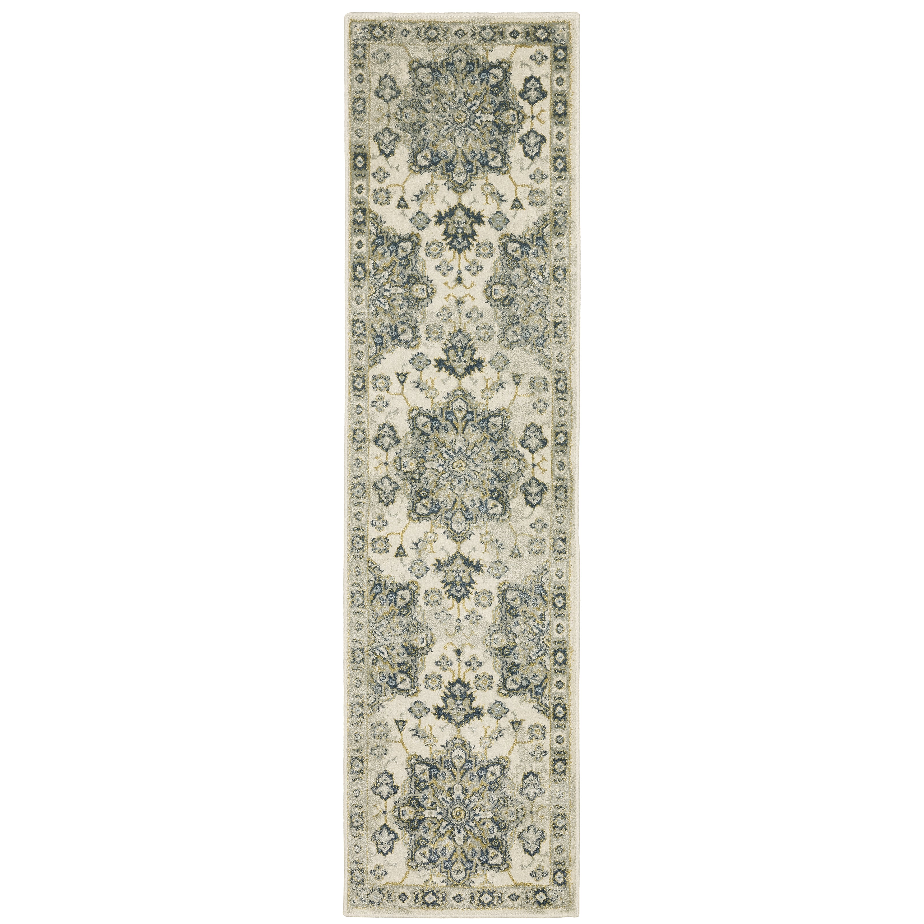 Oriental Weavers Branson BR04B soft transitional rug featuring textured design in ivory/ blue tones