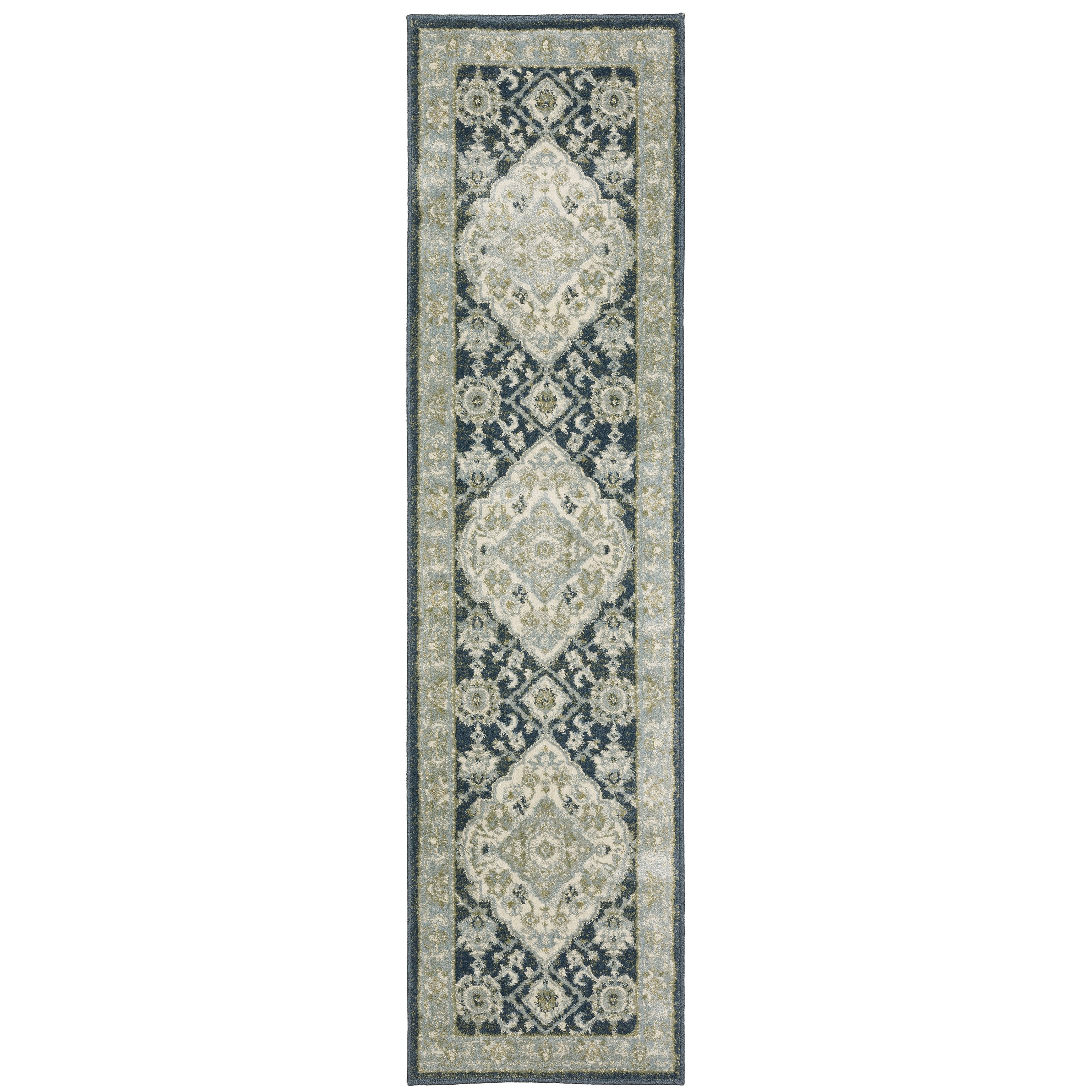 Oriental Weavers Branson BR05A soft transitional rug featuring textured design in teal blue/ ivory tones