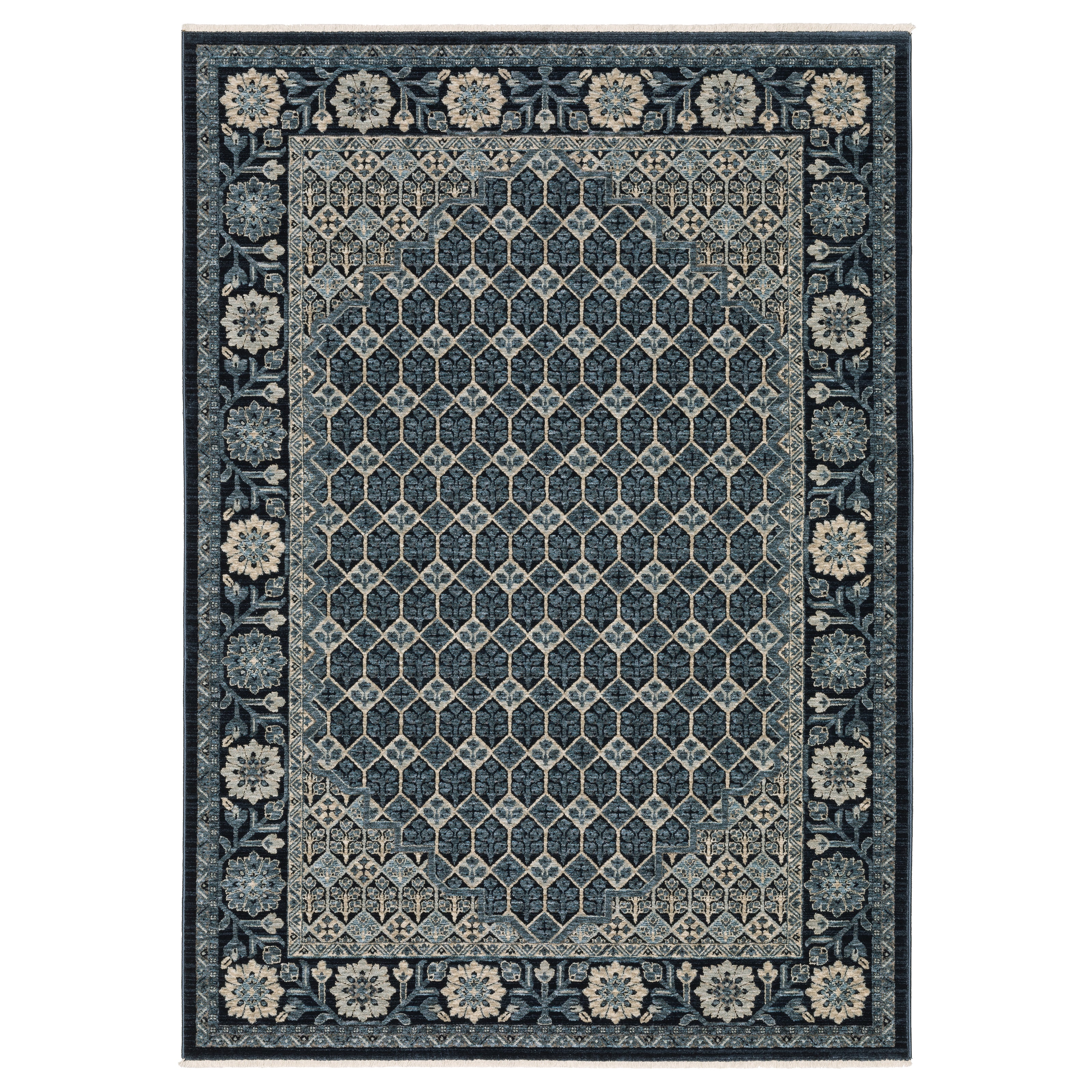 Oriental Weavers Capella CAP03 soft transitional rug featuring textured design in deep blue/ ivory tones
