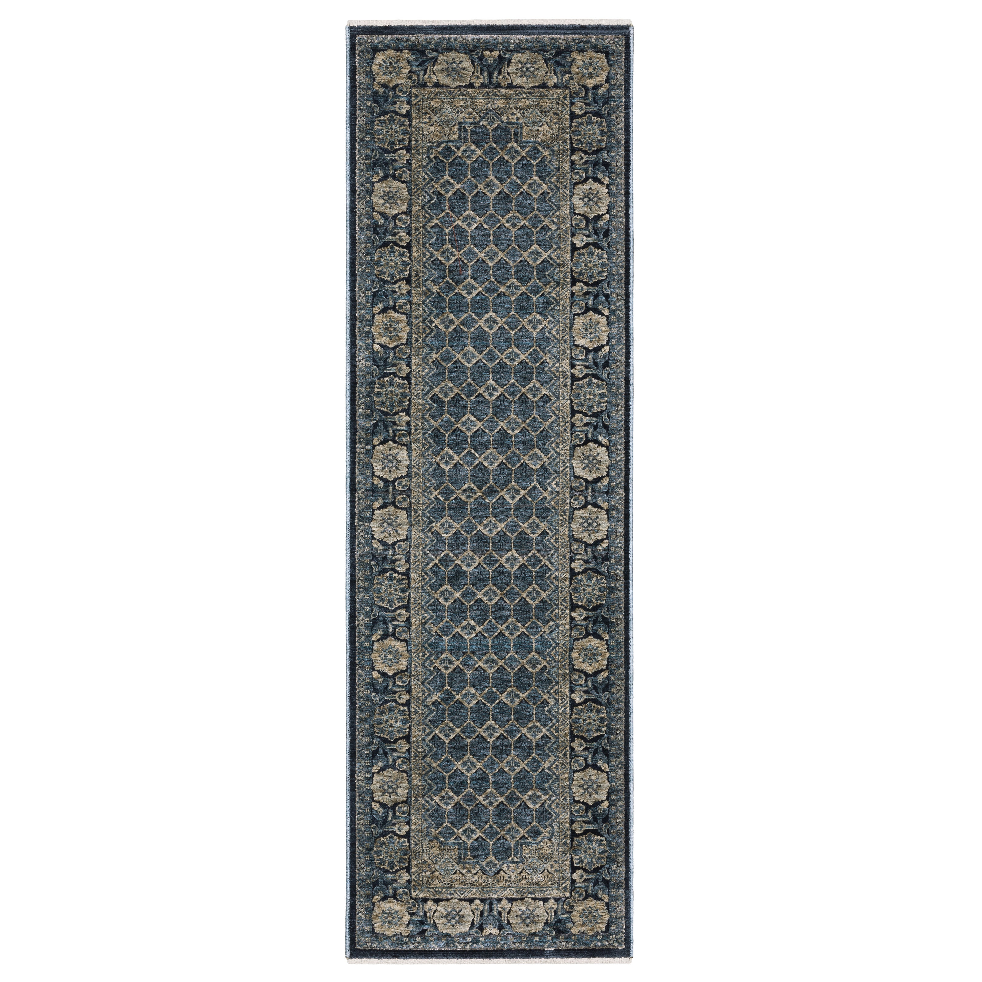 Oriental Weavers Capella CAP03 soft transitional rug featuring textured design in deep blue/ ivory tones