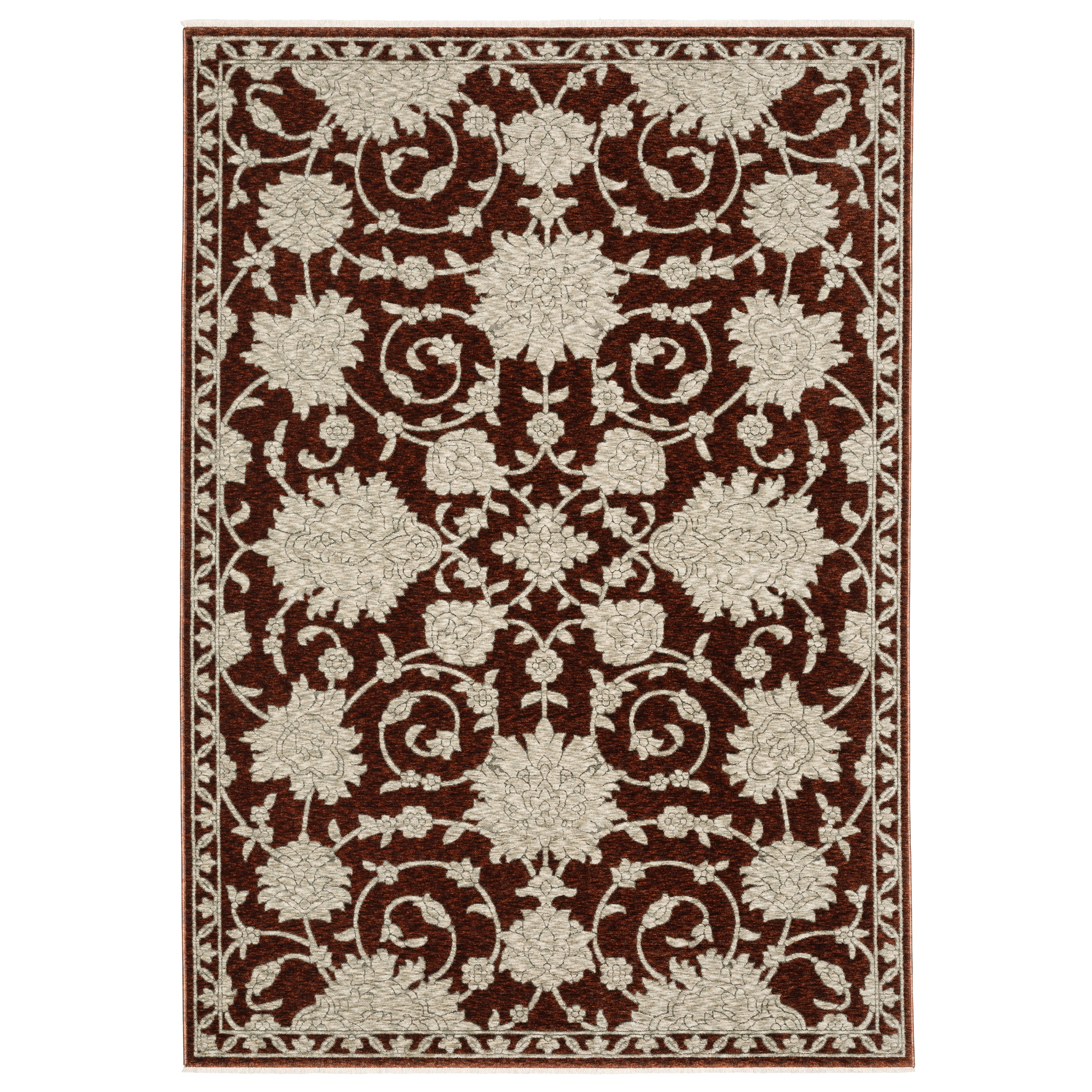 Oriental Weavers Capella CAP08 soft transitional rug featuring textured design in rust red/ beige tones