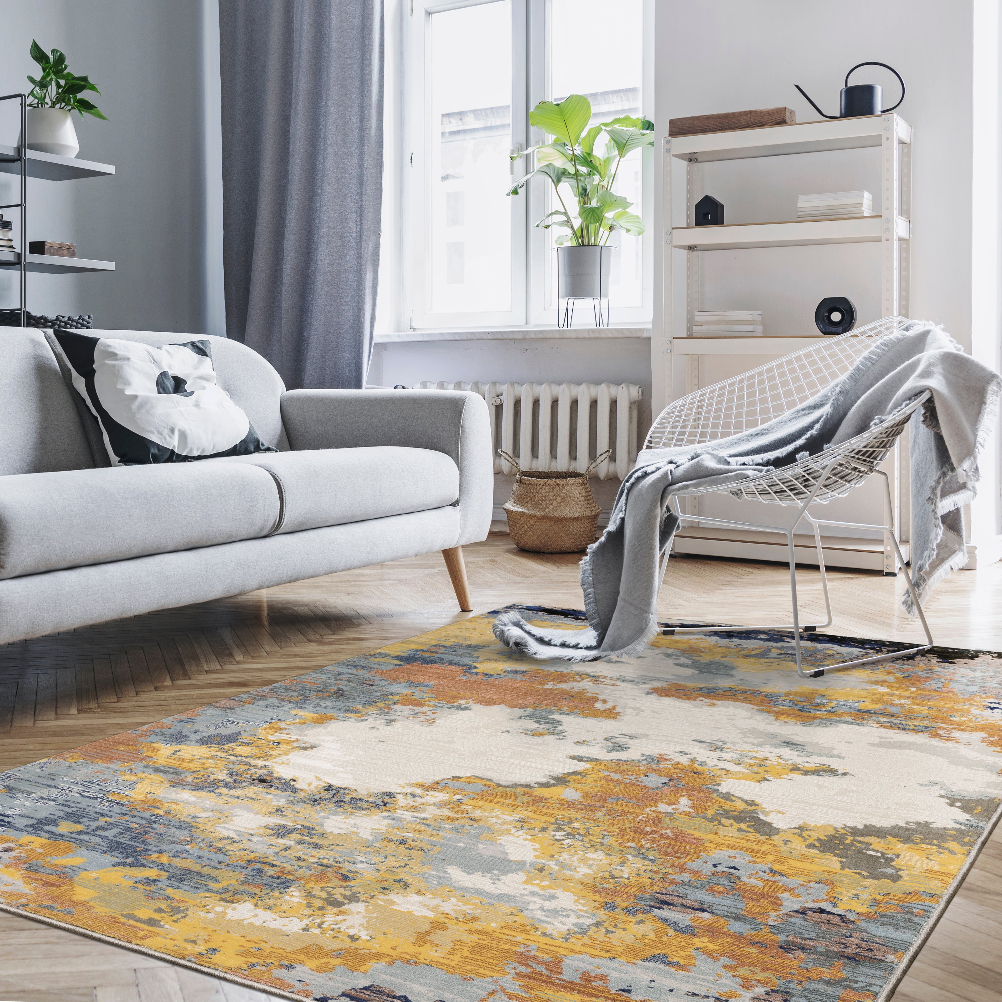 Oriental Weavers Caravan 530V8 soft area rug featuring textured design in yellow/ blue tones