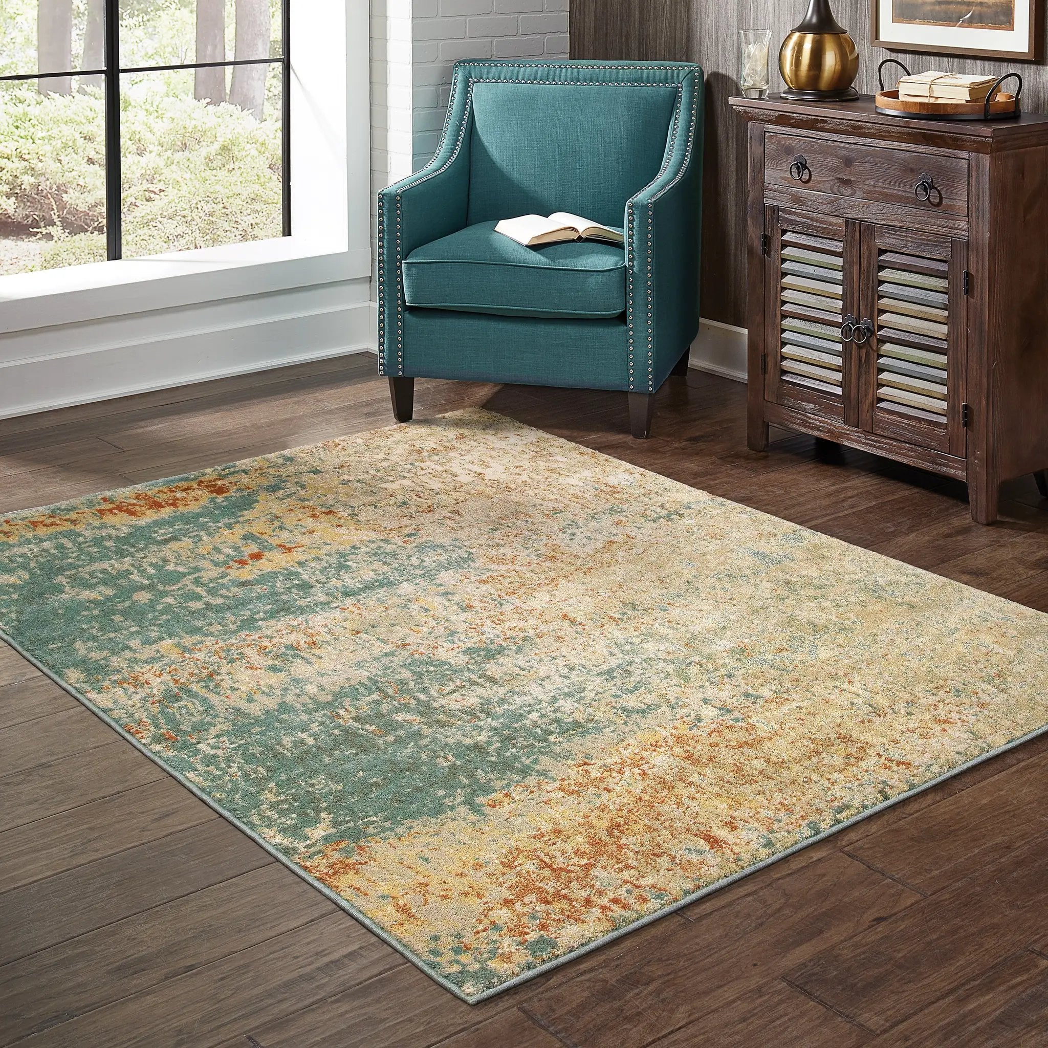 Carson 9654B Blue/ Orange Area Rug by Oriental Weavers