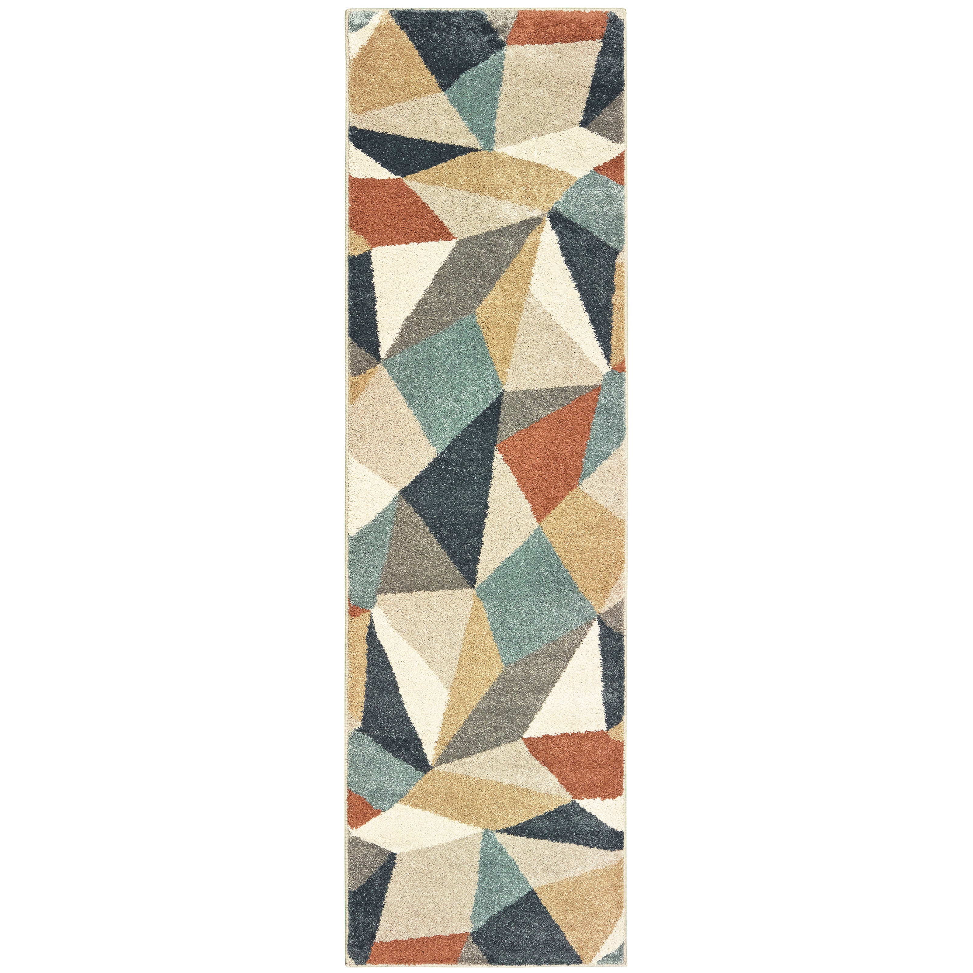 Oriental Weavers Carson 9659B plush modern rug featuring abstract pattern in blue/ orange tones