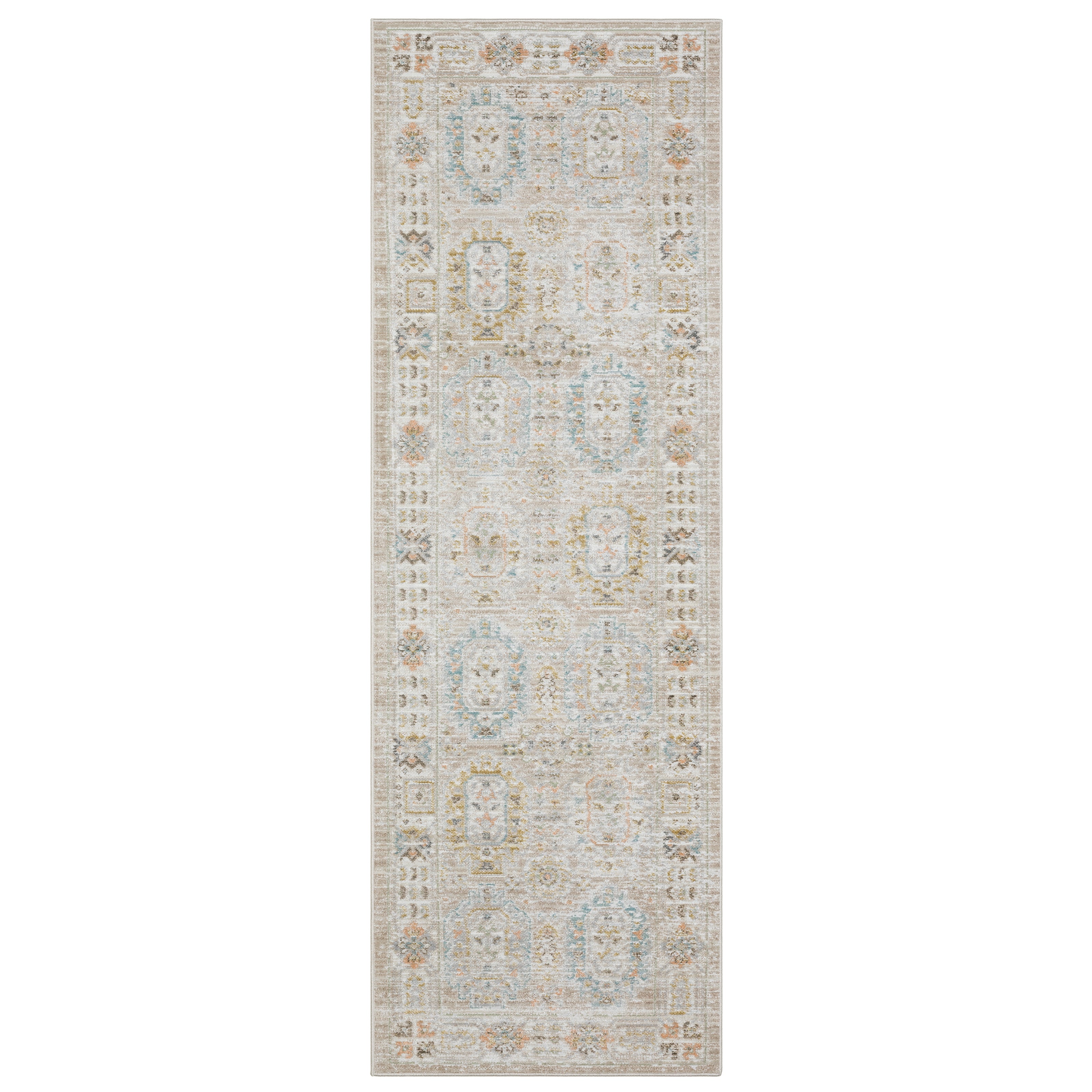 Oriental Weavers Cavett CAV04 soft transitional rug featuring decorative pattern in beige/ blue tones