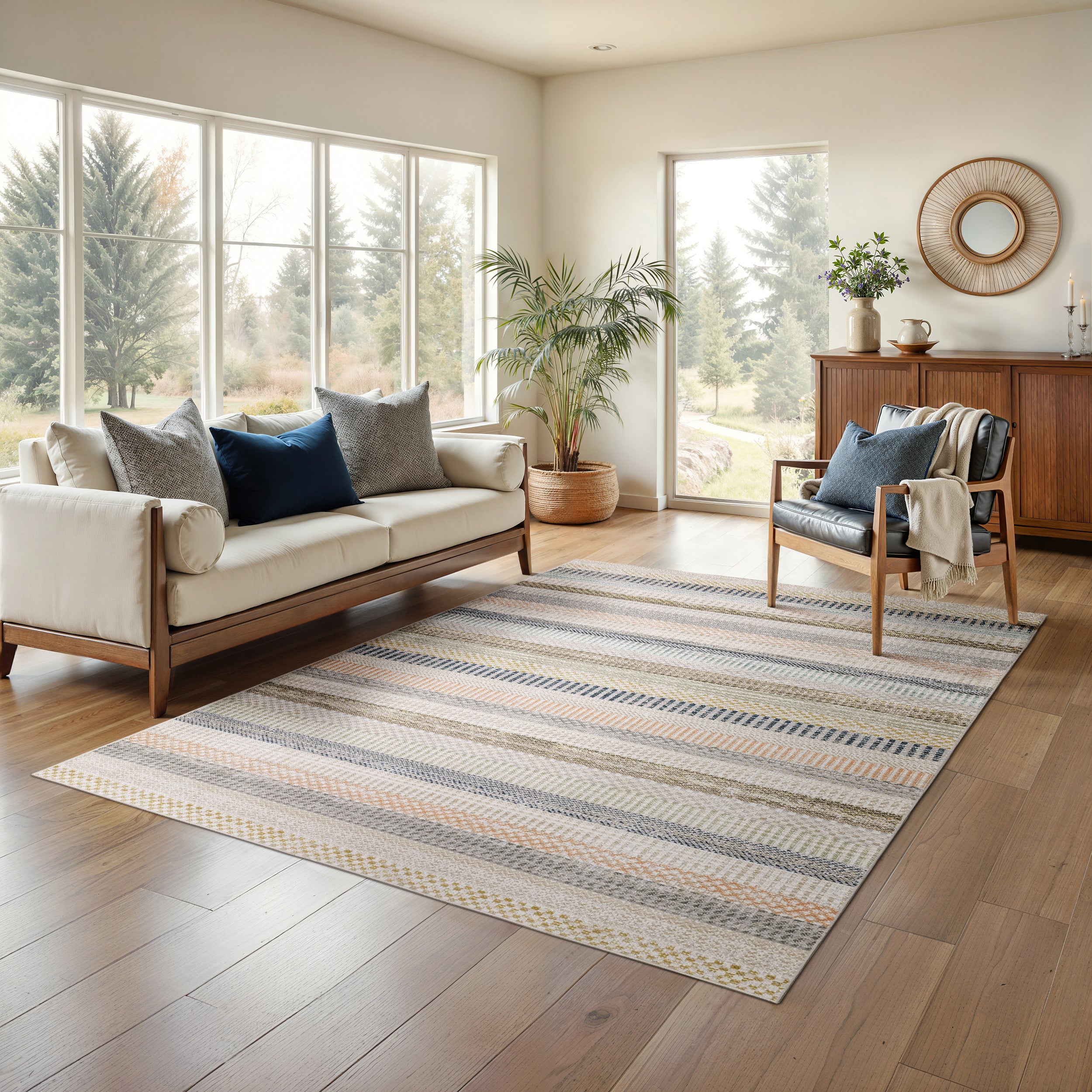 Oriental Weavers Cavett CAV08 soft transitional rug featuring decorative pattern in ivory/ multi tones
