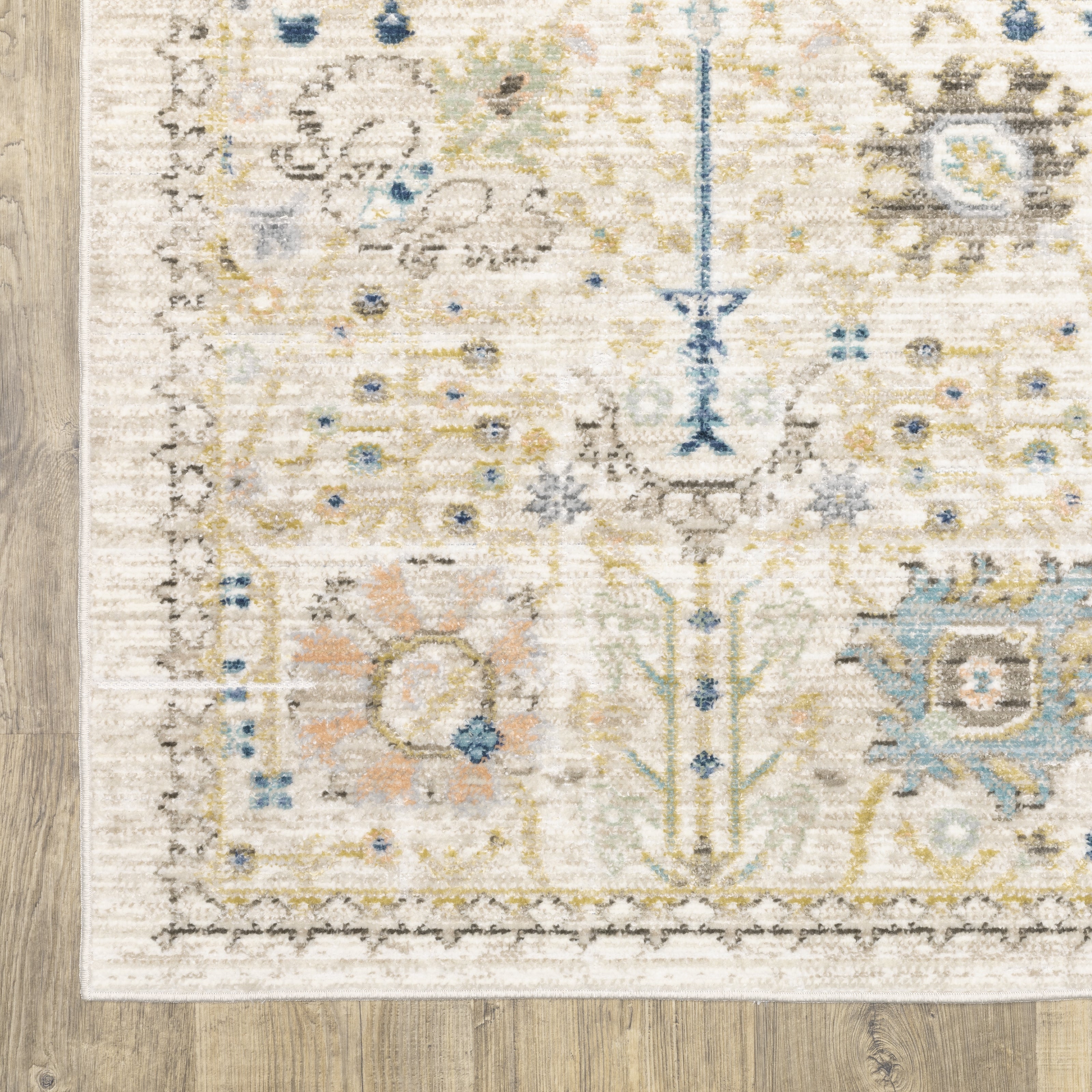 Oriental Weavers Cavett CAV13 soft transitional rug featuring decorative pattern in blue/ pink tones