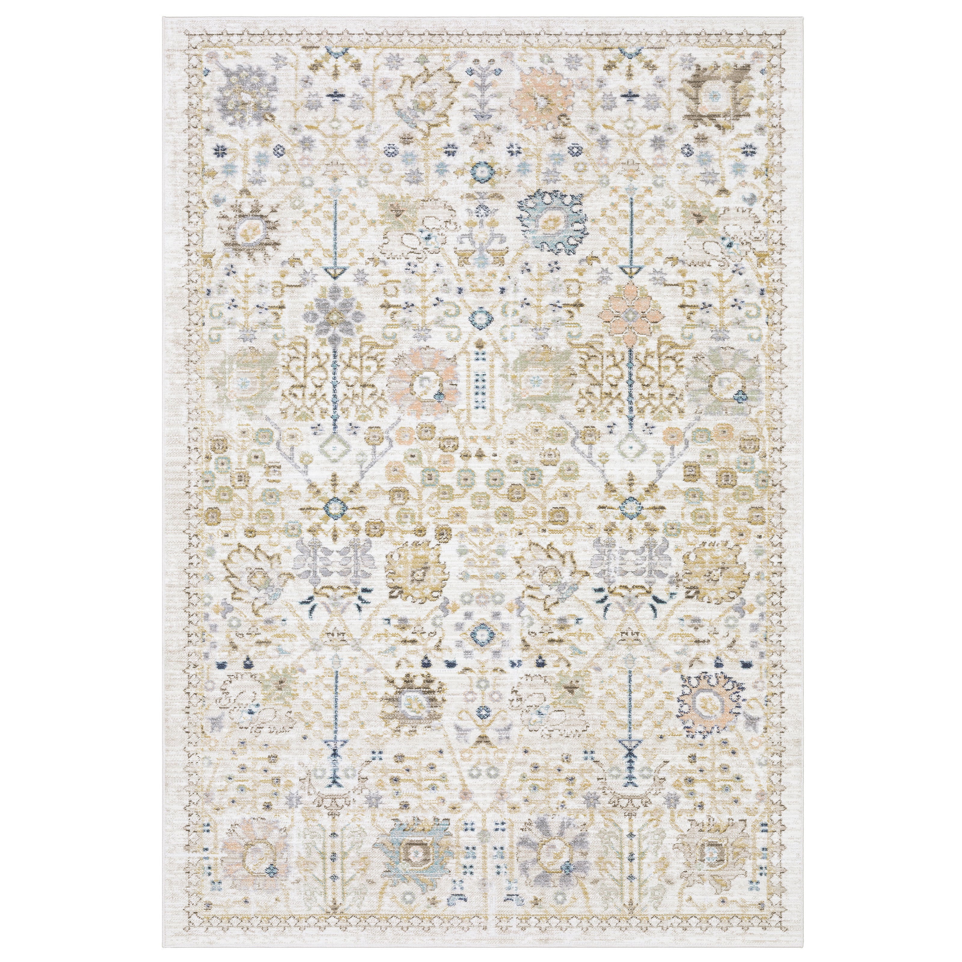 Oriental Weavers Cavett CAV13 soft transitional rug featuring decorative pattern in blue/ pink tones
