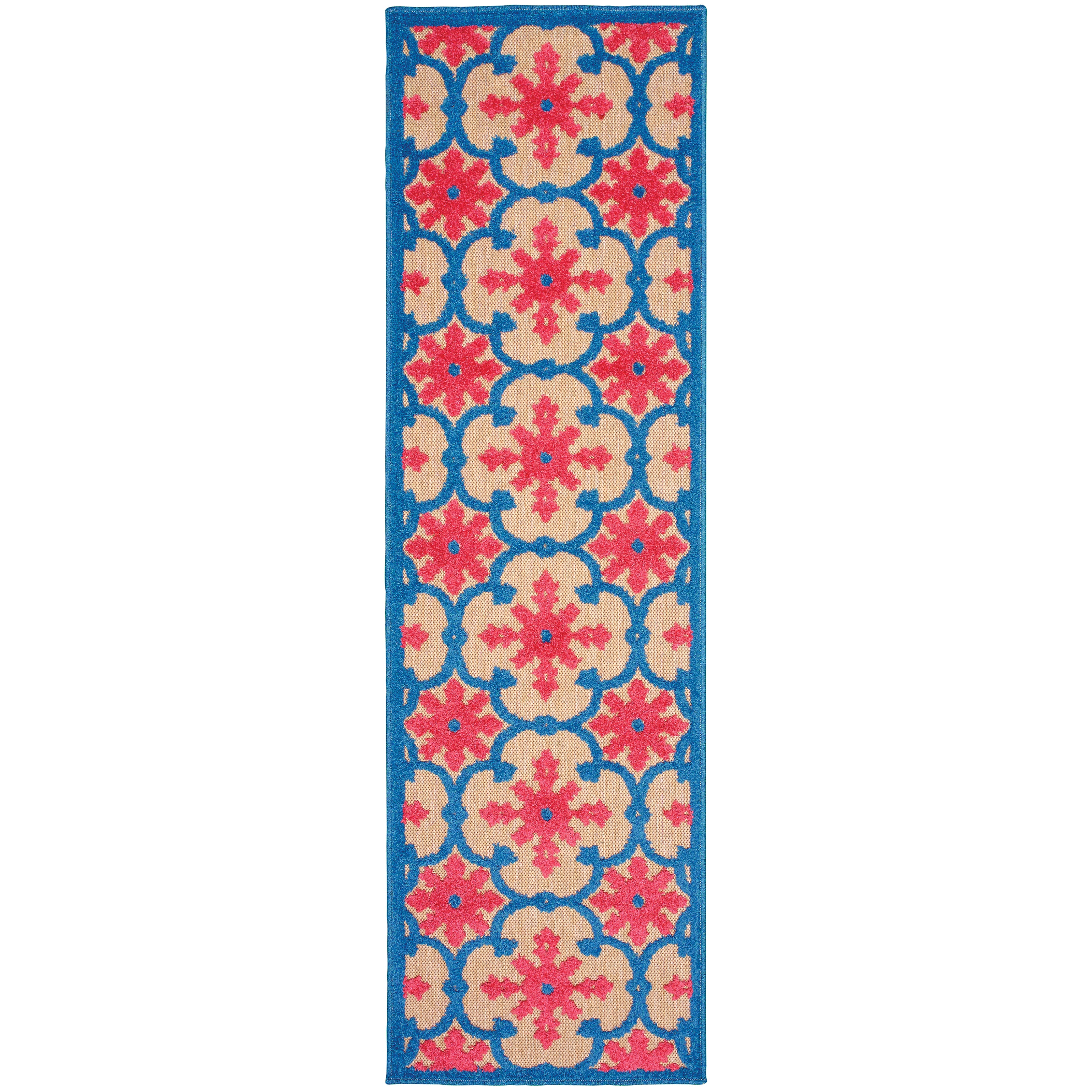 Oriental Weavers Cayman 190L9 textured indoor-outdoor rug featuring abstract pattern in pink/ blue tones