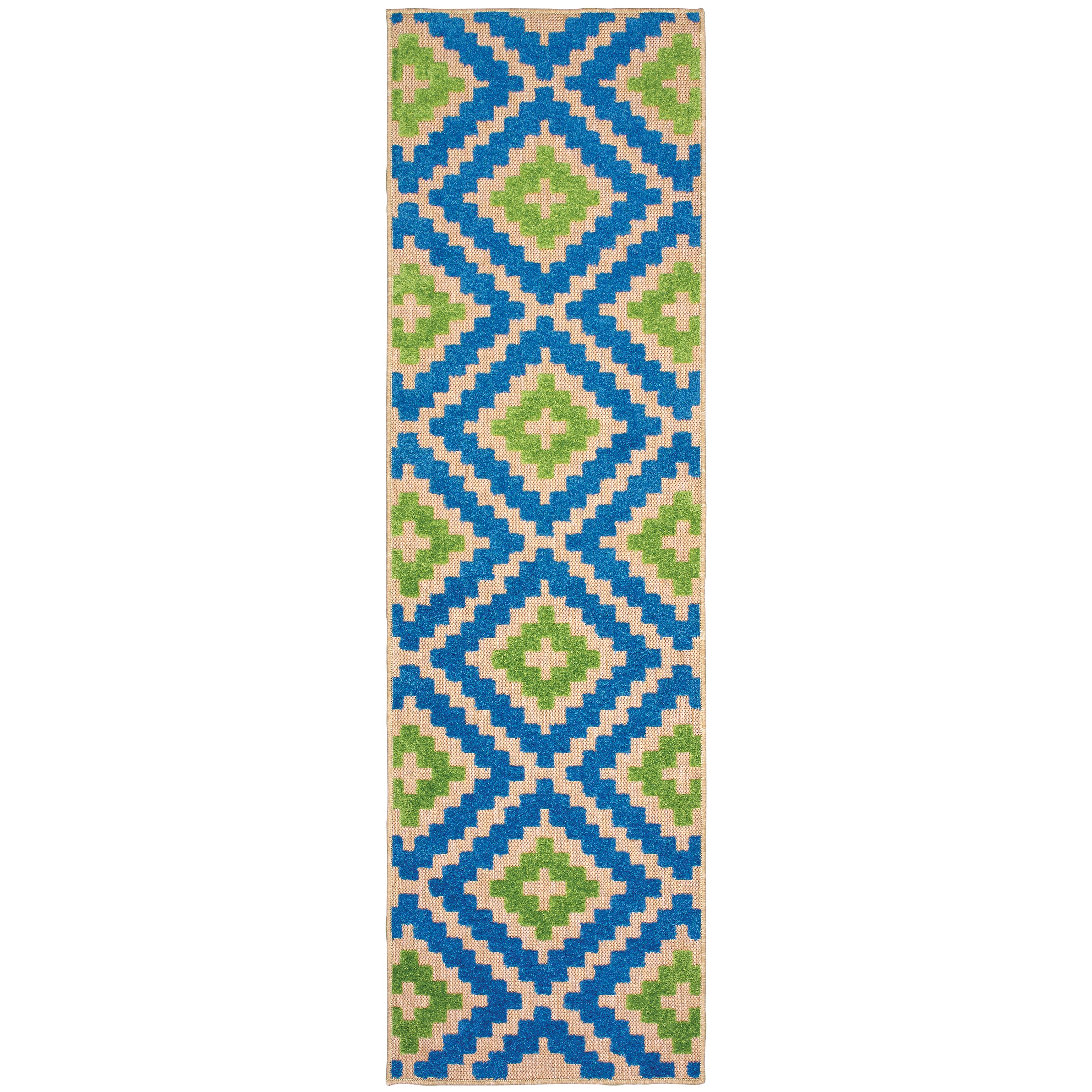 Oriental Weavers Cayman 2063Z textured indoor-outdoor rug featuring abstract pattern in blue/ green tones
