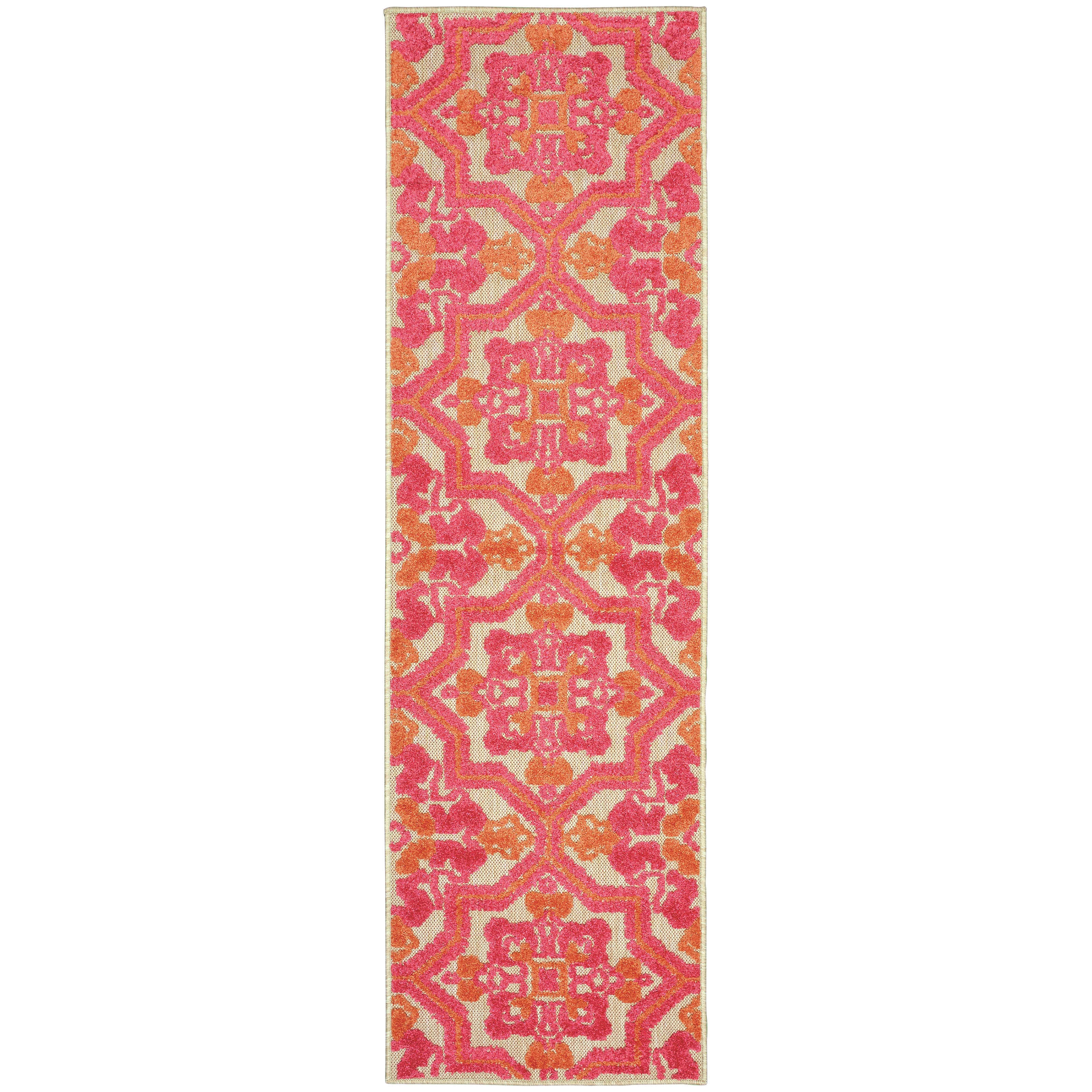 Oriental Weavers Cayman 2541V textured indoor-outdoor rug featuring abstract pattern in sand/ pink tones