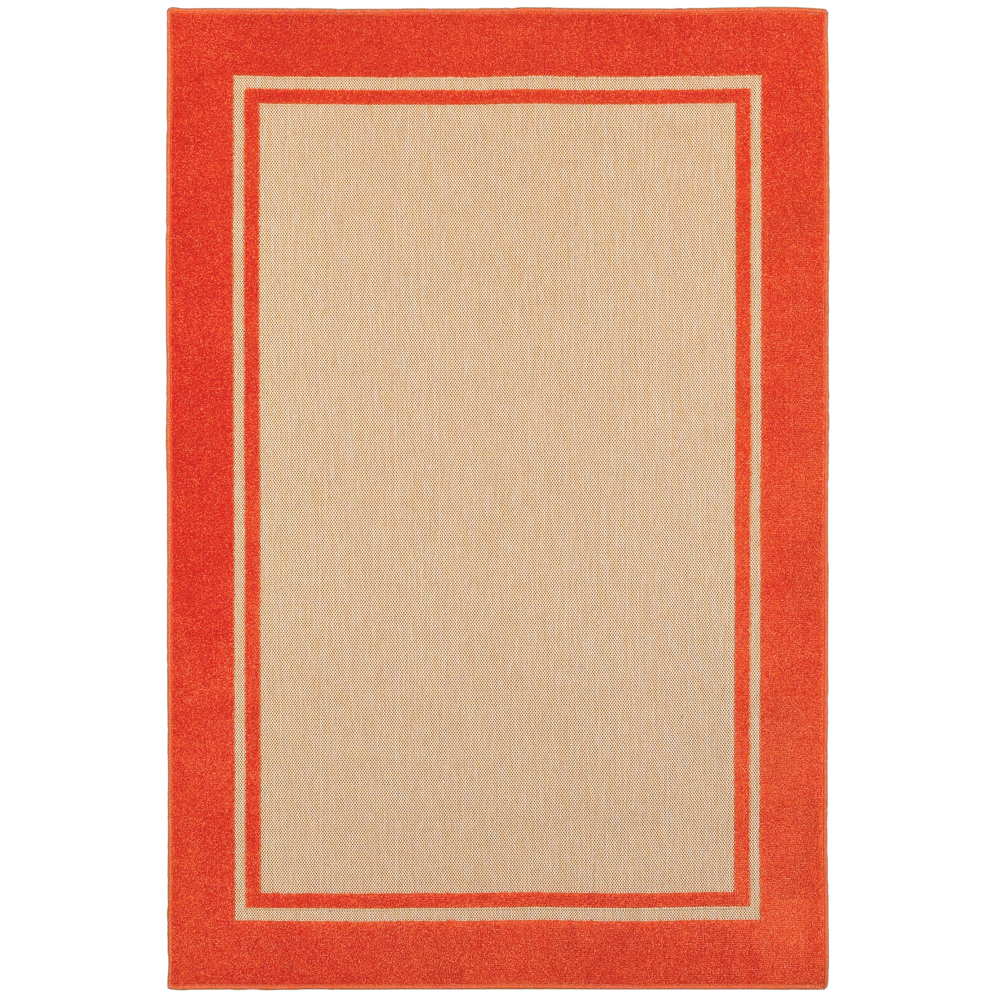 Oriental Weavers Cayman 5594Q textured indoor-outdoor rug featuring abstract pattern in sand/ orange tones